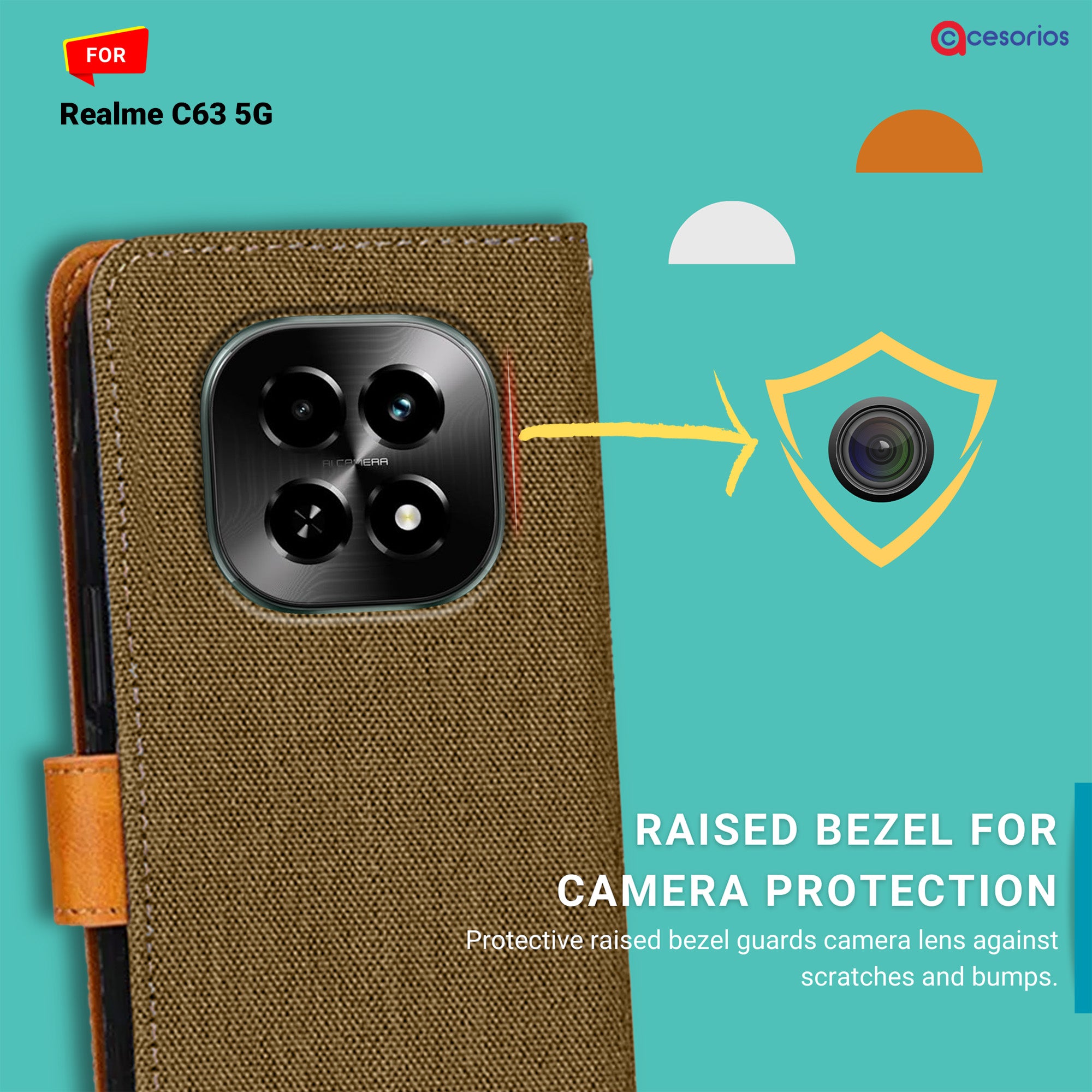 Accesorios Realme C63 5G denim flip cover – Dark Brown – Image 2 #color_dark brown