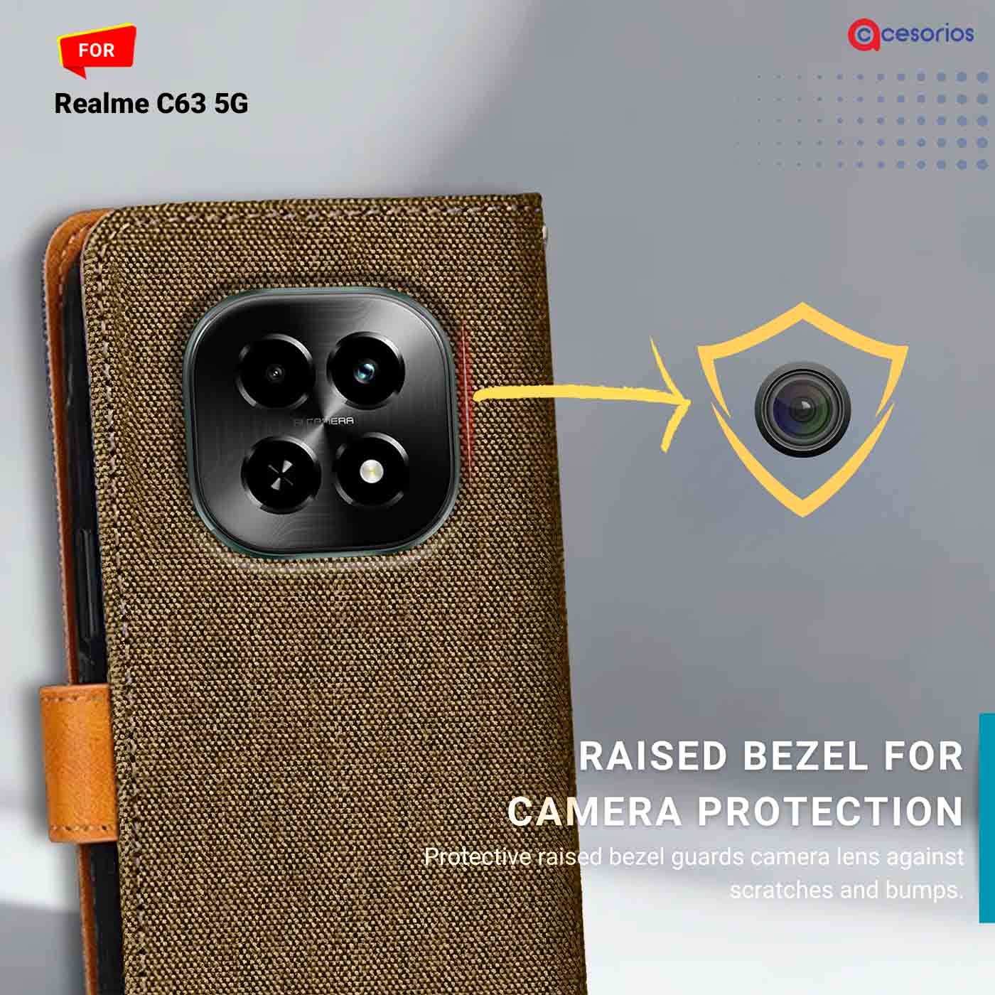 Denim & Leather back panel — Realme C63 5G in Dark Brown mobile case