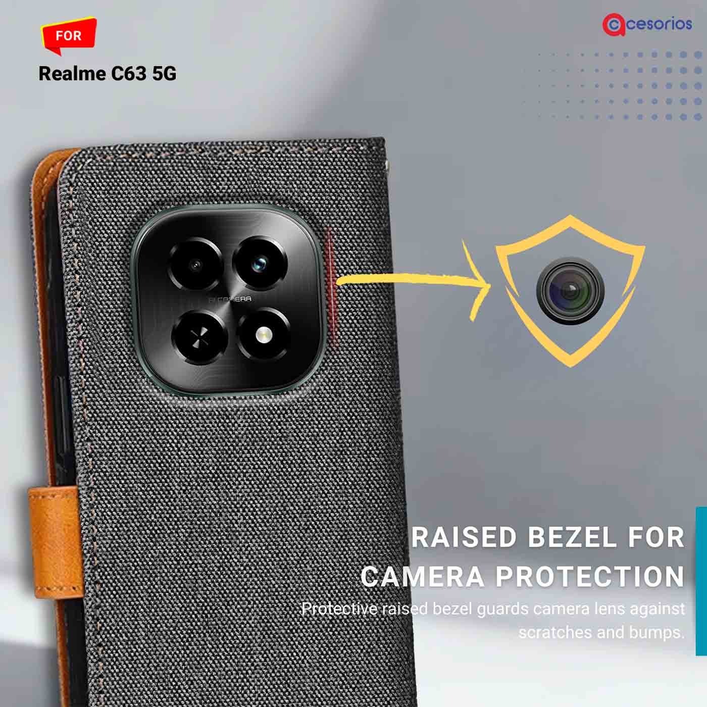 Denim & Leather back panel — Realme C63 5G in Grey mobile case