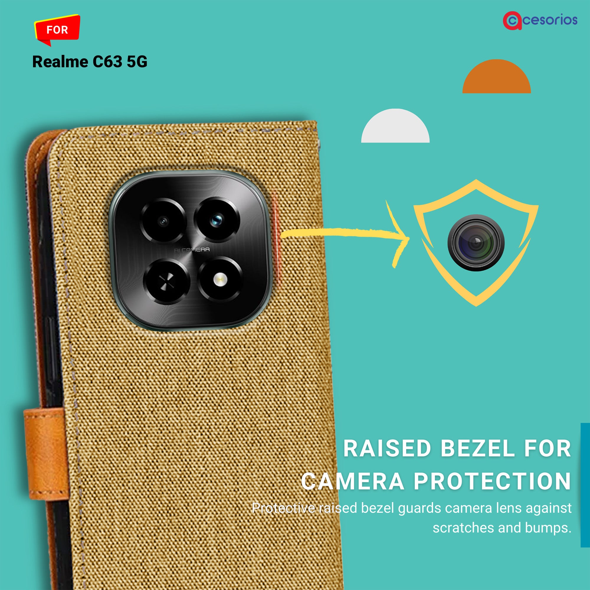 Accesorios Realme C63 5G denim flip cover – Light Brown – Image 2 #color_light brown