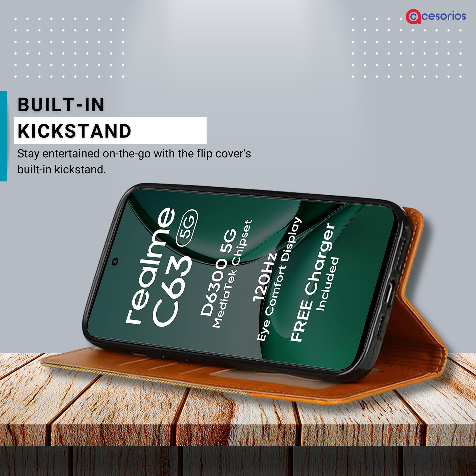 Accesorios Realme C63 5G denim flip cover – Light Brown – Image 4 #color_light brown