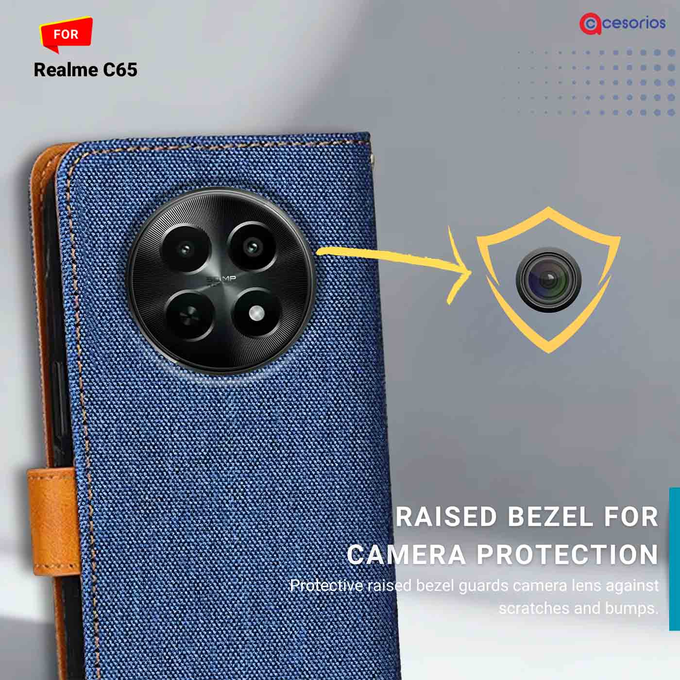 Denim & Leather back panel — Realme C65 in Blue mobile case