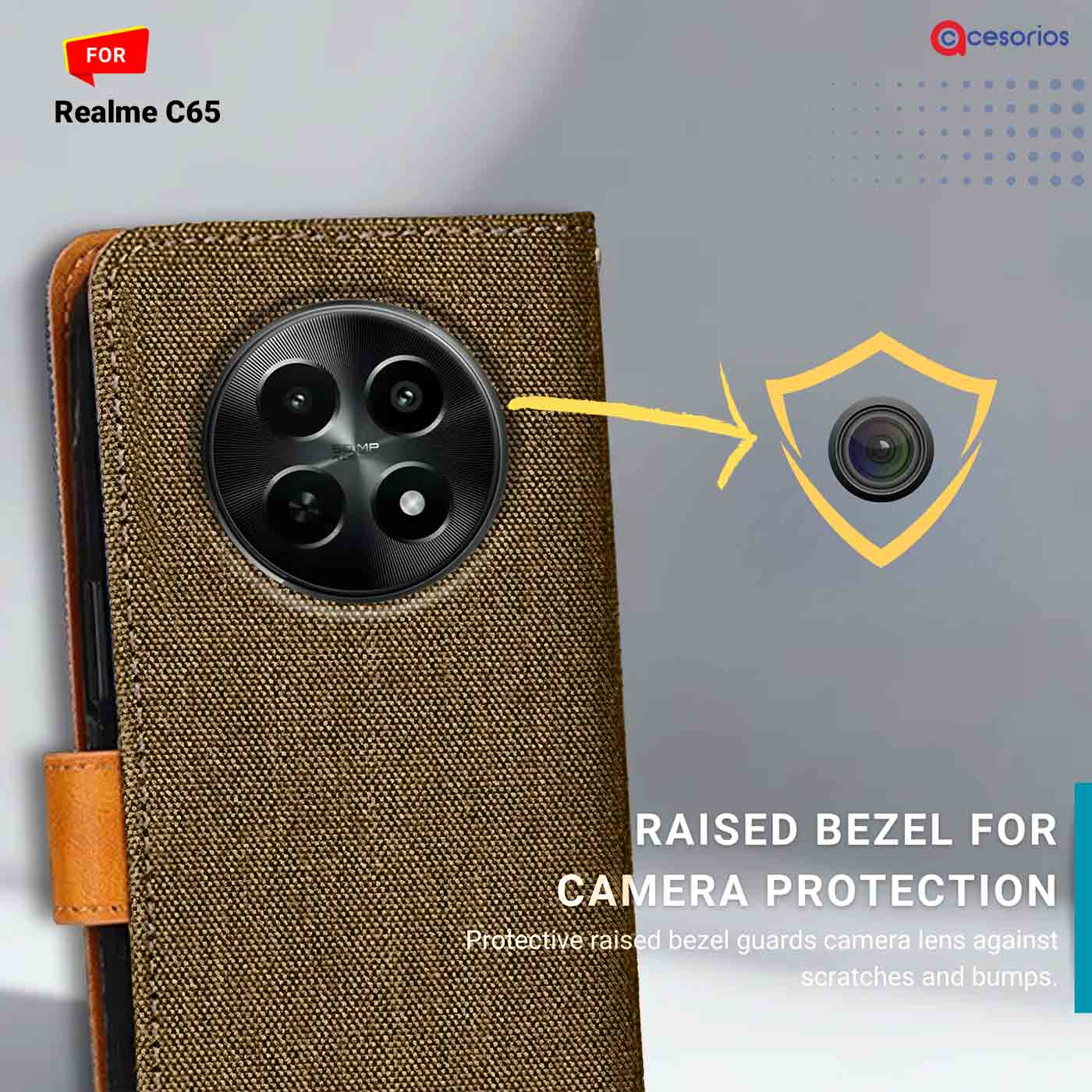 Denim & Leather back panel — Realme C65 in Dark Brown mobile case