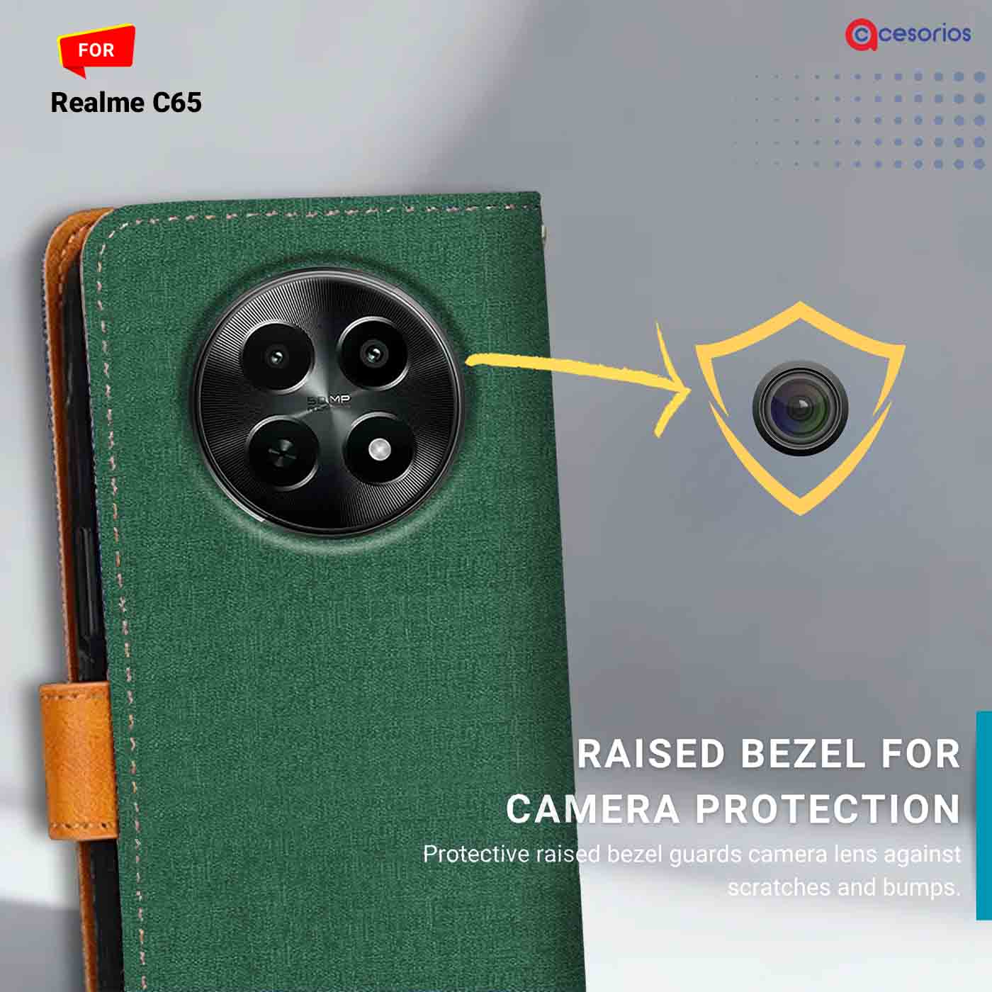 Canvas & Suede back panel — Realme C65 in Green mobile case