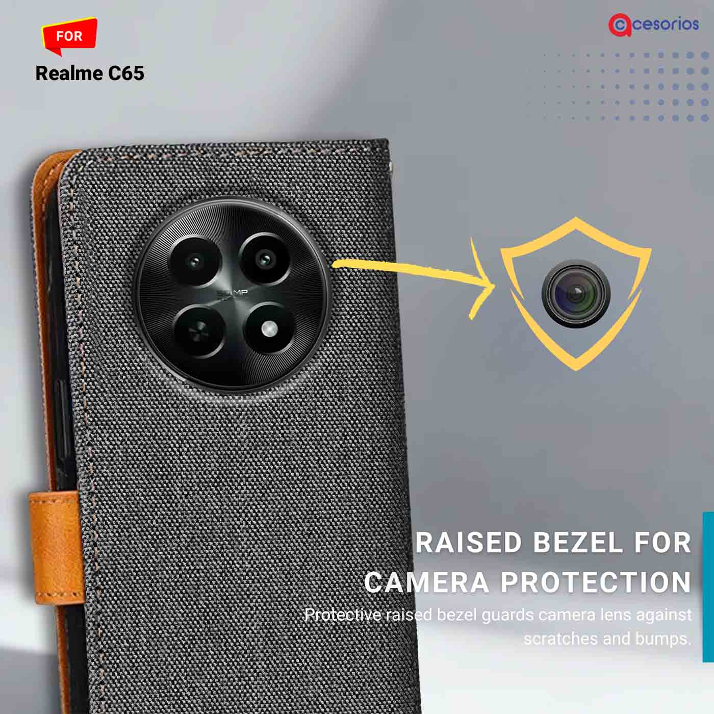 Denim & Leather back panel — Realme C65 in Grey mobile case