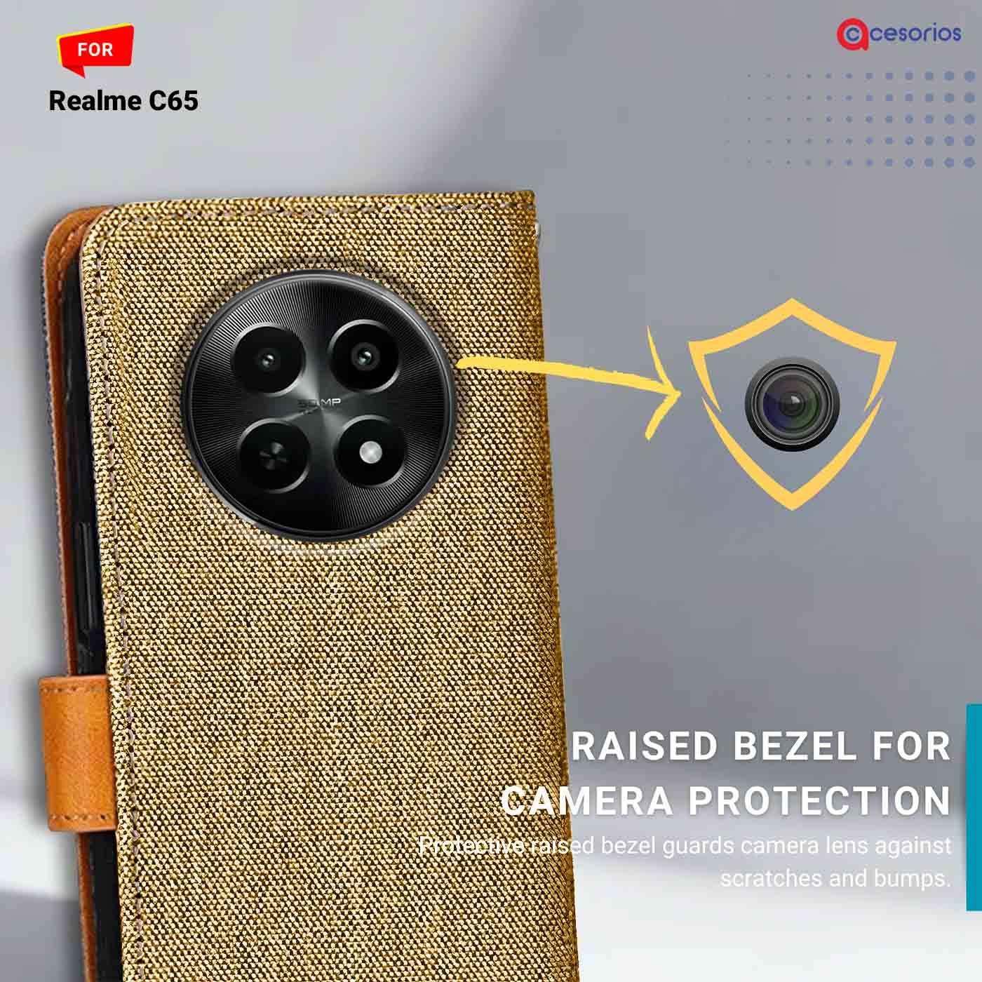 Denim & Leather back panel — Realme C65 in Light Brown mobile case