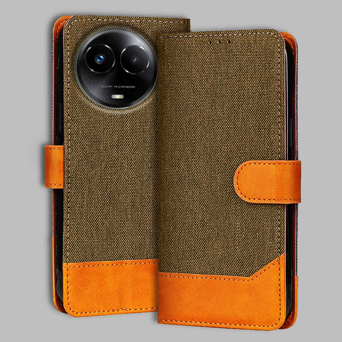 Accesorios Realme C67 5G denim flip cover – Dark Brown – Image 1 #color_dark b