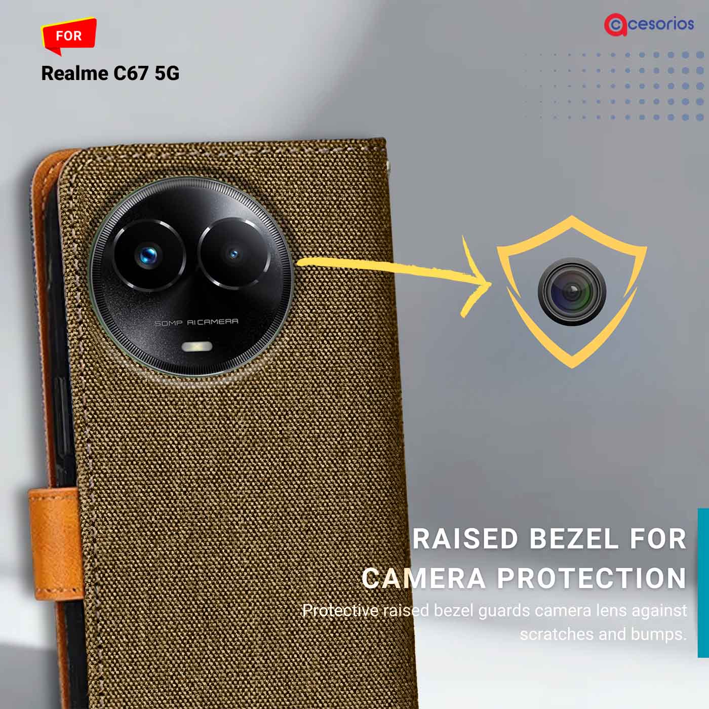 Accesorios Realme C67 5G denim flip cover – Dark Brown – Image 2 #color_dark b