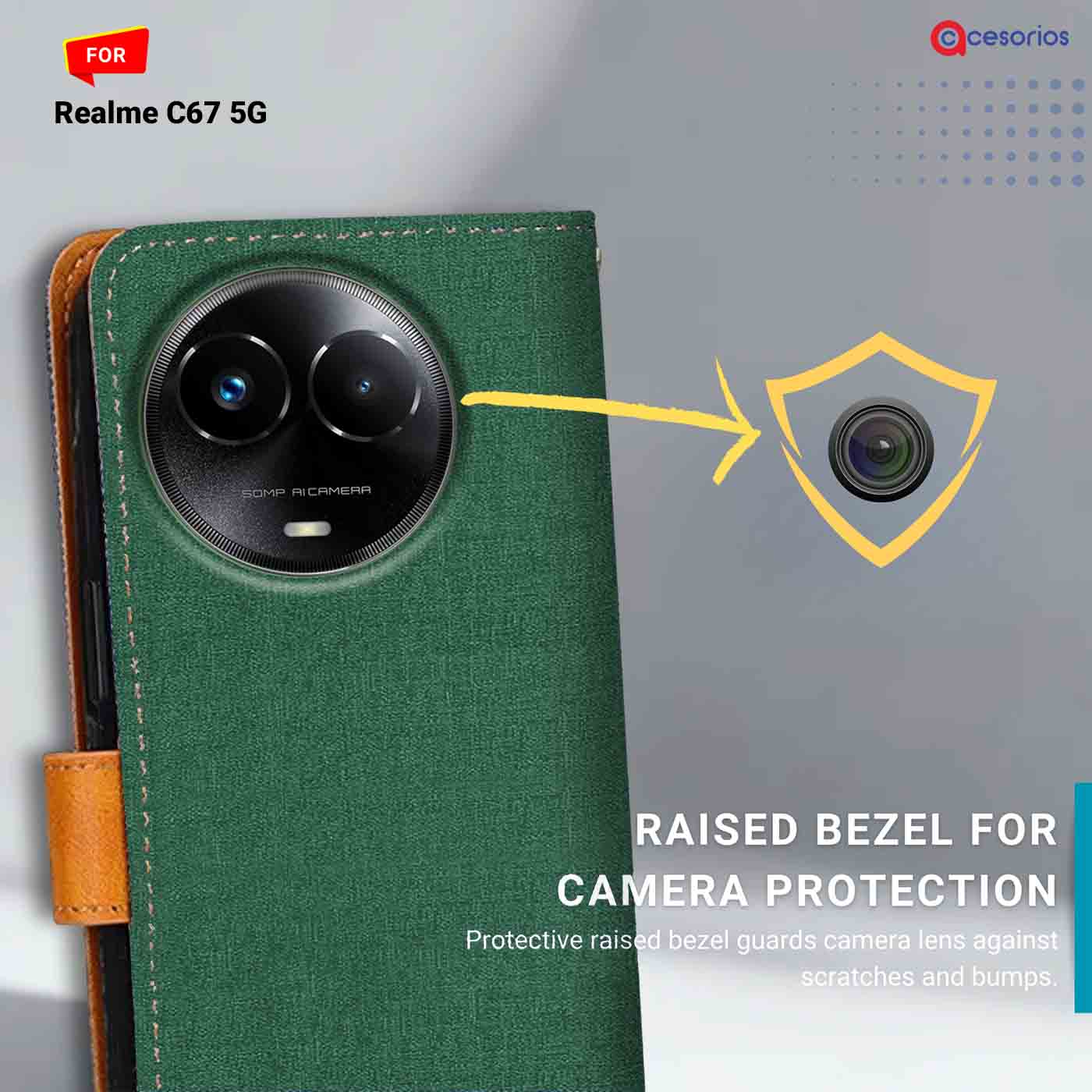 Accesorios Realme C67 5G denim flip cover – Green – Image 2 #color_g