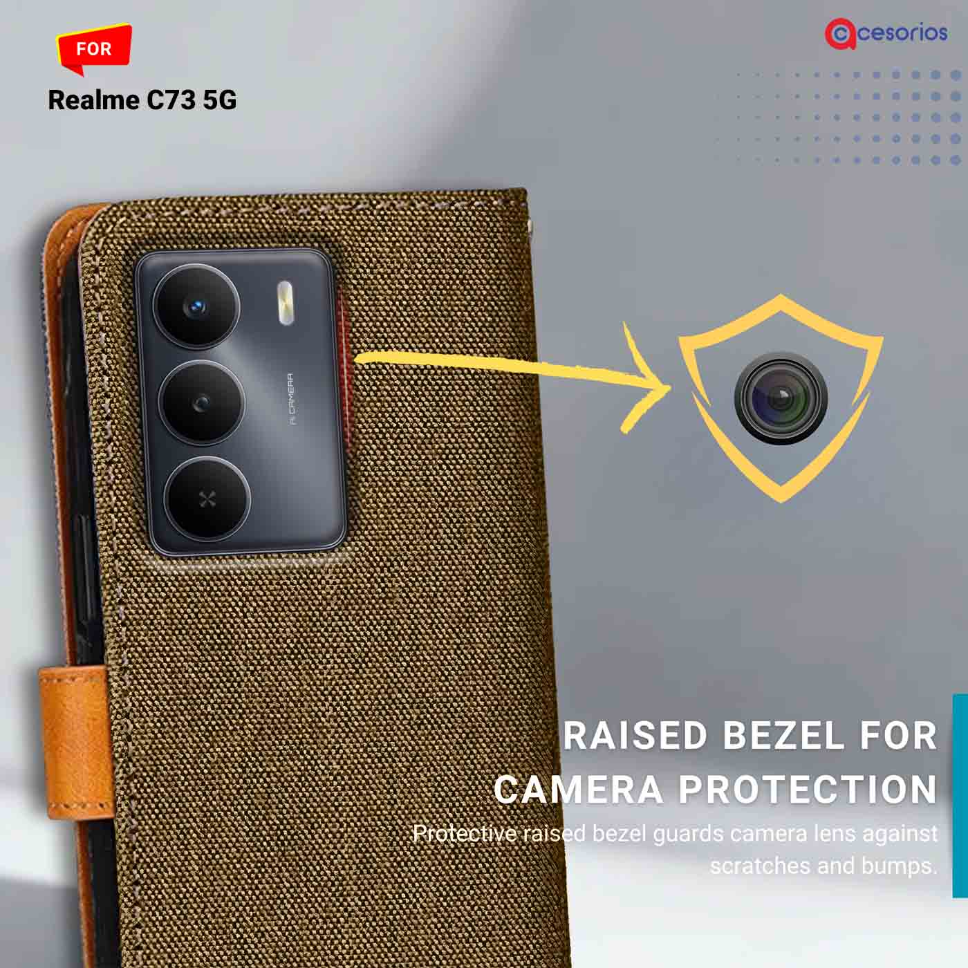 Denim & Leather back panel — Realme C73 5G in Dark Brown mobile case