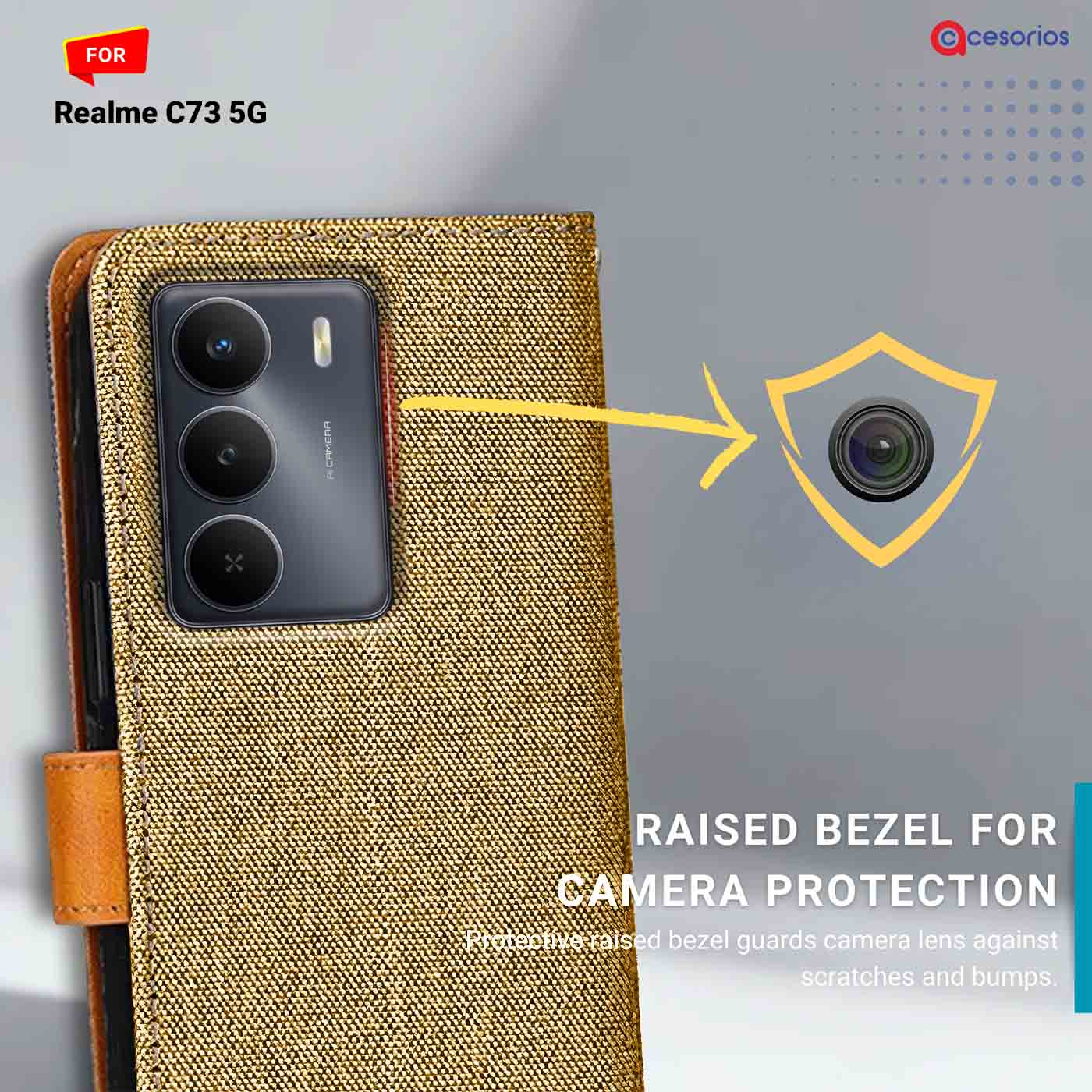 Denim & Leather back panel — Realme C73 5G in Light Brown mobile case