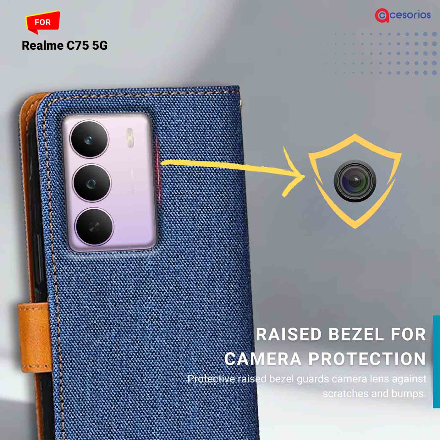 Denim & Leather back panel — Realme C75 5G in Blue mobile case