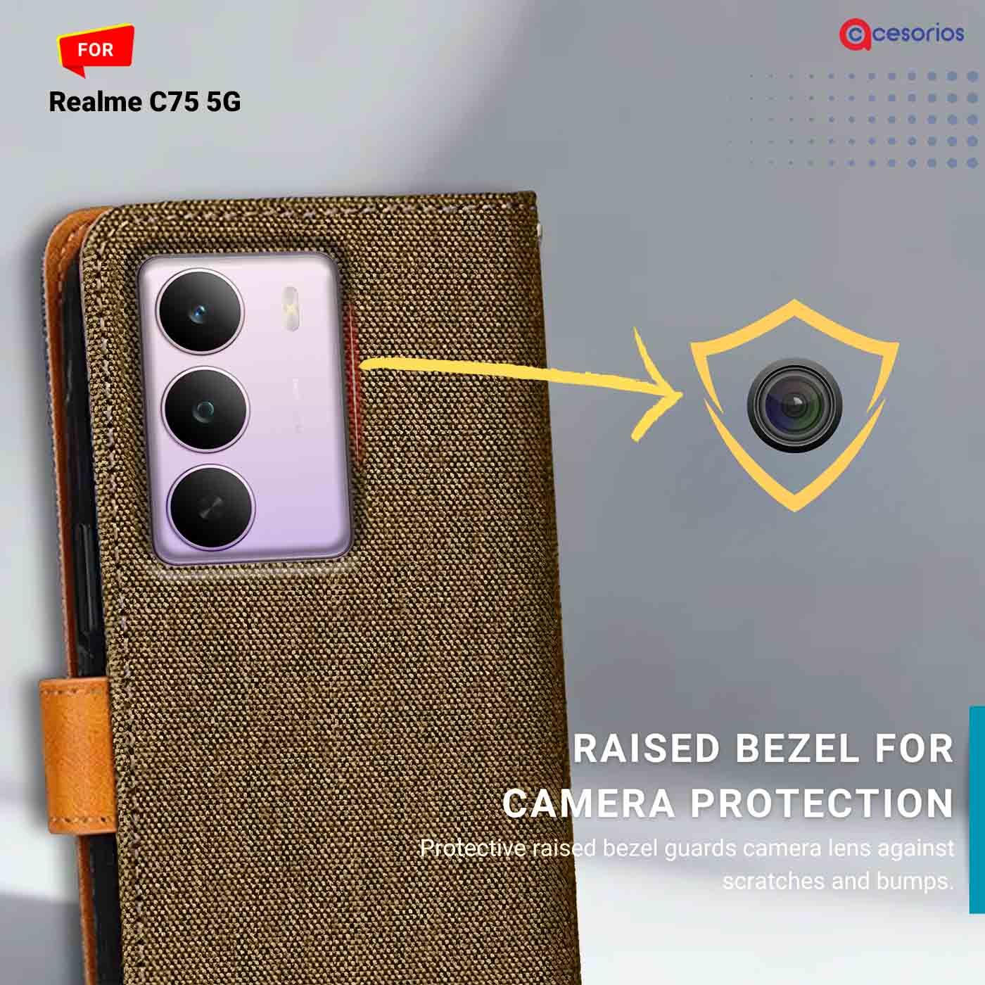 Denim & Leather back panel — Realme C75 5G in Dark Brown mobile case