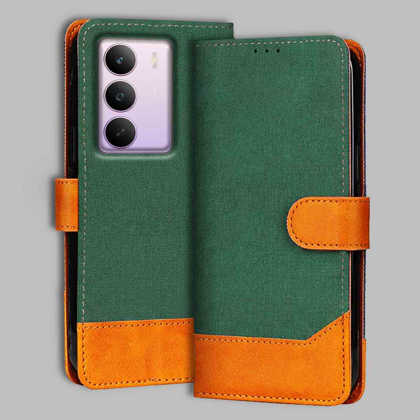 Realme C75 5G flip cover in Green — front view by Accesorios