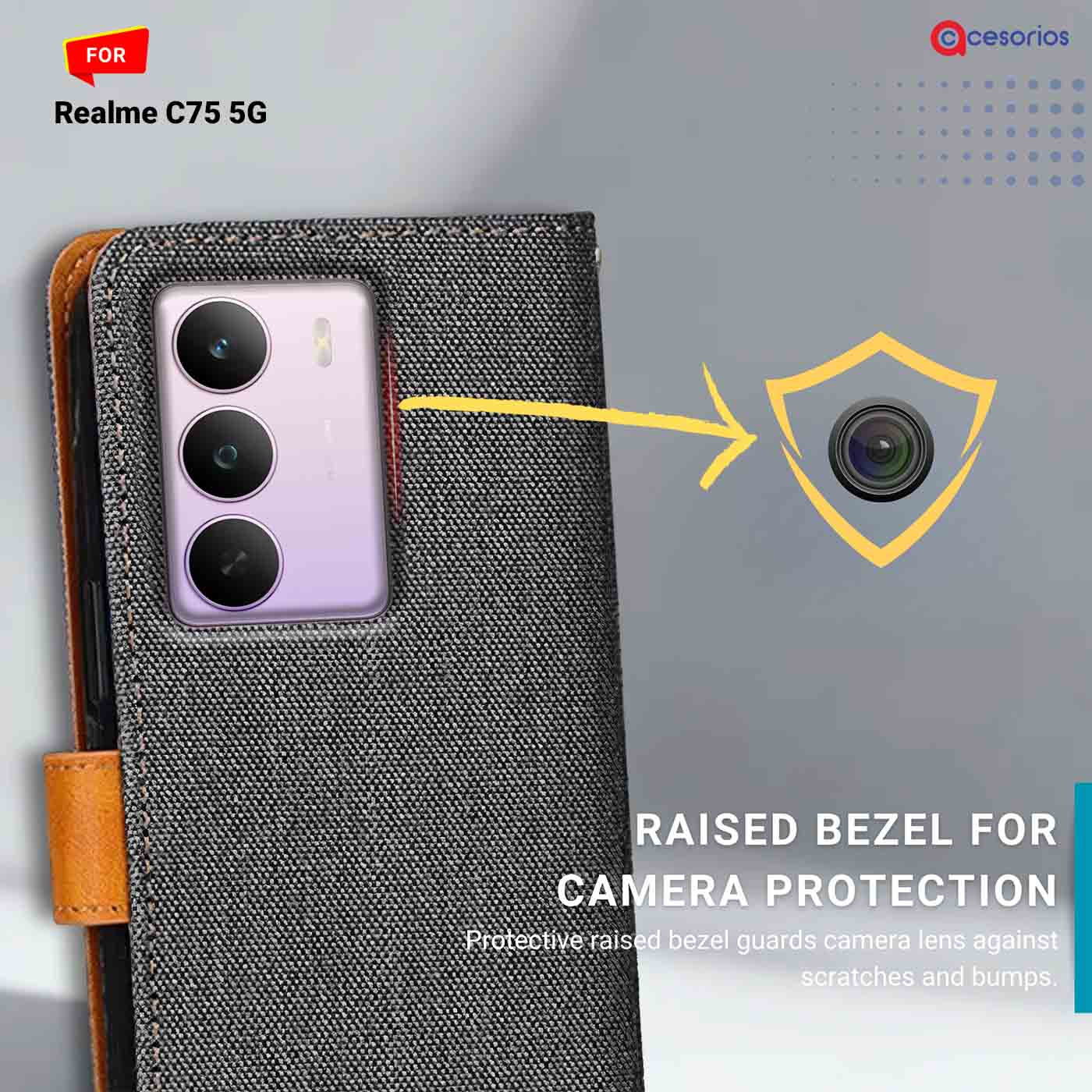 Denim & Leather back panel — Realme C75 5G in Grey mobile case