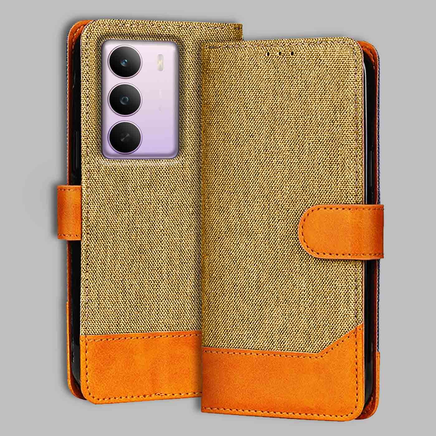 Realme C75 5G flip cover in Light Brown — front view by Accesorios