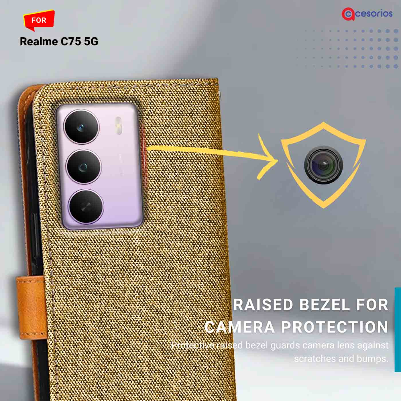 Denim & Leather back panel — Realme C75 5G in Light Brown mobile case