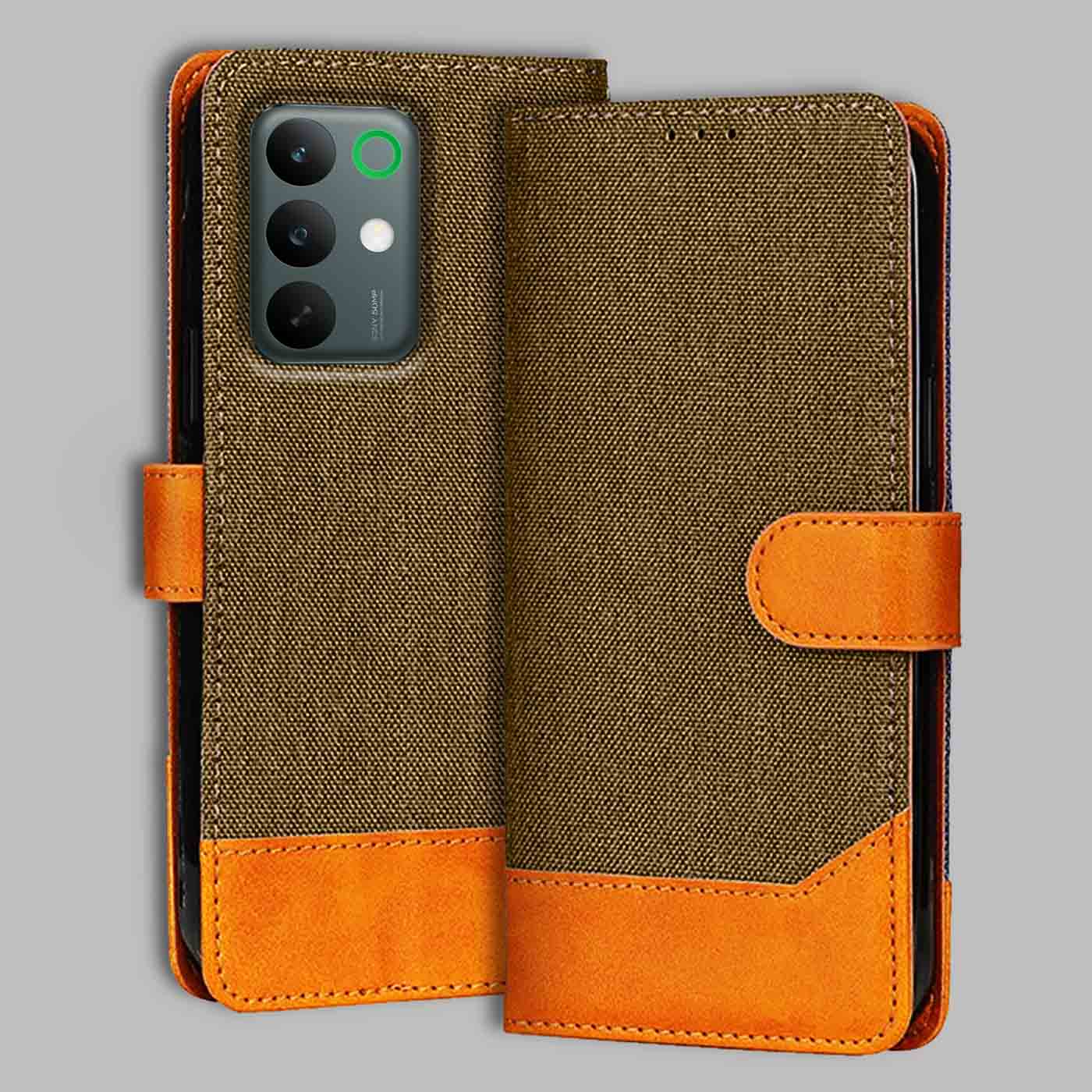 Accesorios Realme C85 5G denim flip cover – Dark Brown – Image 1 #color_dark b