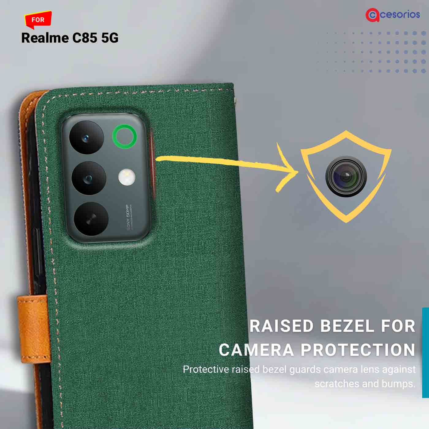 Canvas & Suede back panel — Realme C85 5G in Green mobile case