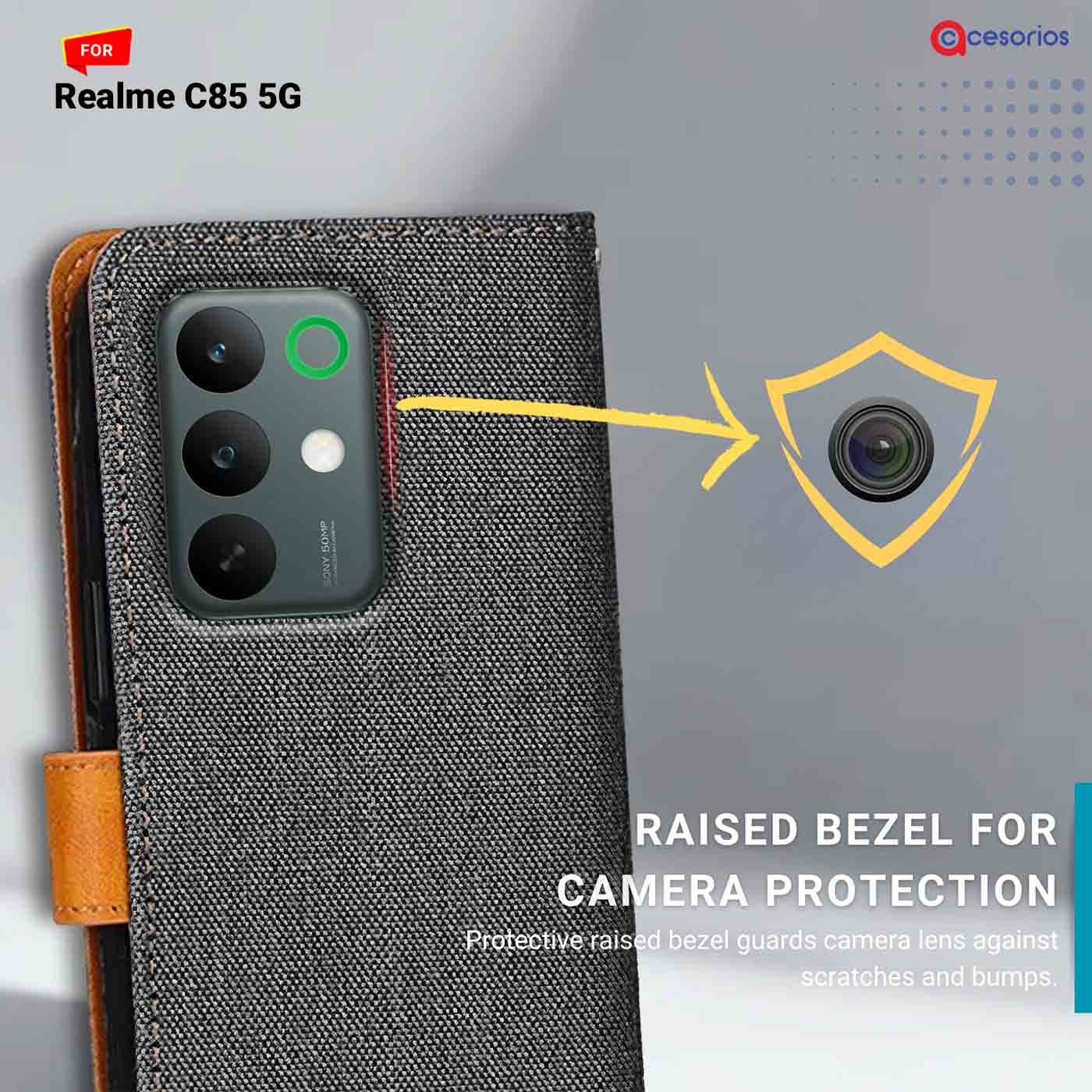 Denim & Leather back panel — Realme C85 5G in Grey mobile case