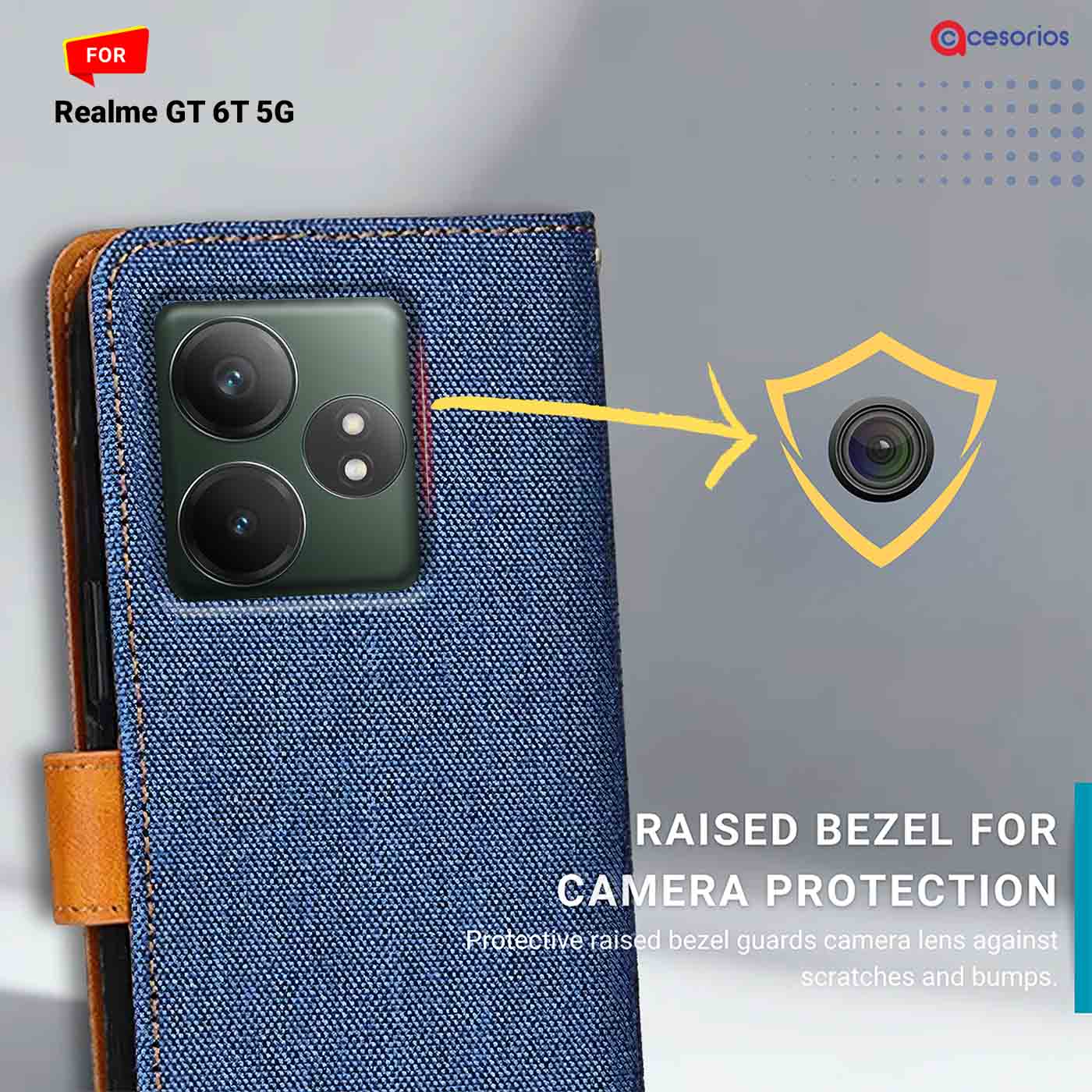 Denim & Leather back panel — Realme GT 6T 5G in Blue mobile case