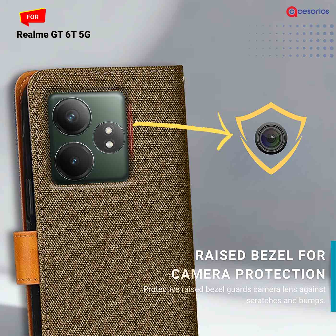 Denim & Leather back panel — Realme GT 6T 5G in Dark Brown mobile case