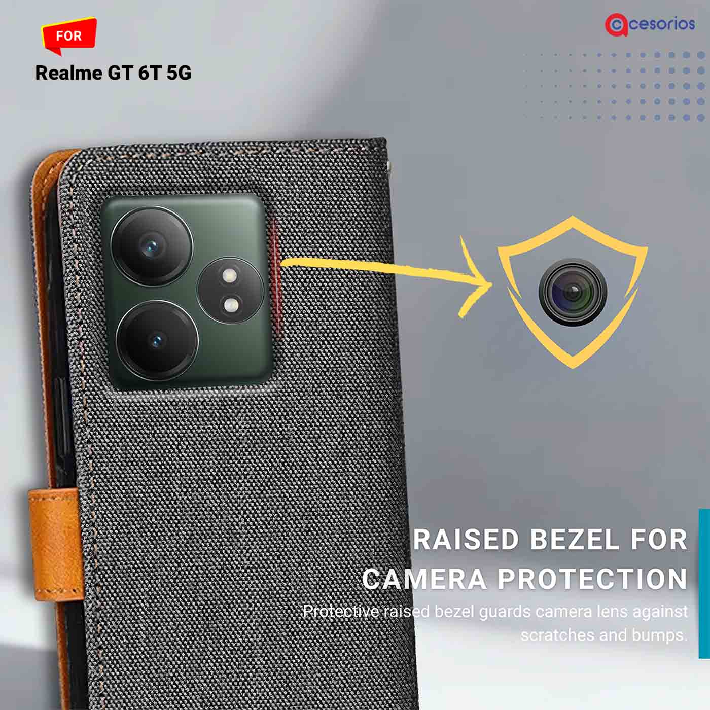 Denim & Leather back panel — Realme GT 6T 5G in Grey mobile case