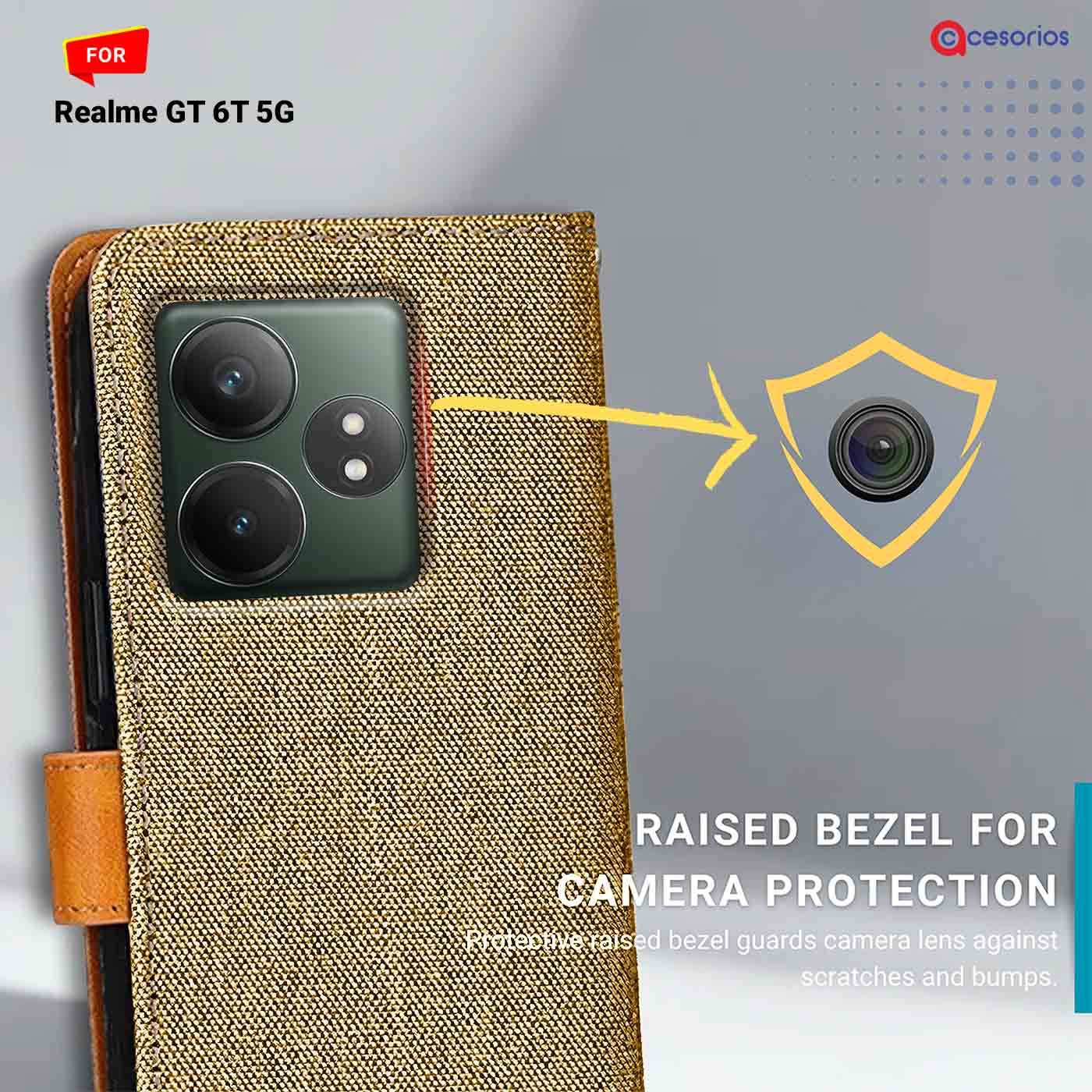 Denim & Leather back panel — Realme GT 6T 5G in Light Brown mobile case