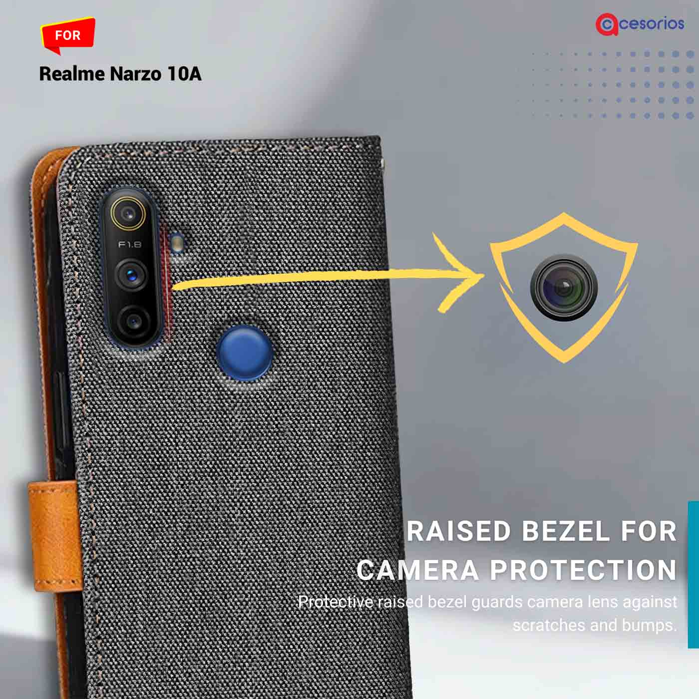 Accesorios Realme Narzo 10A denim flip cover – Grey – Image 2 #color_