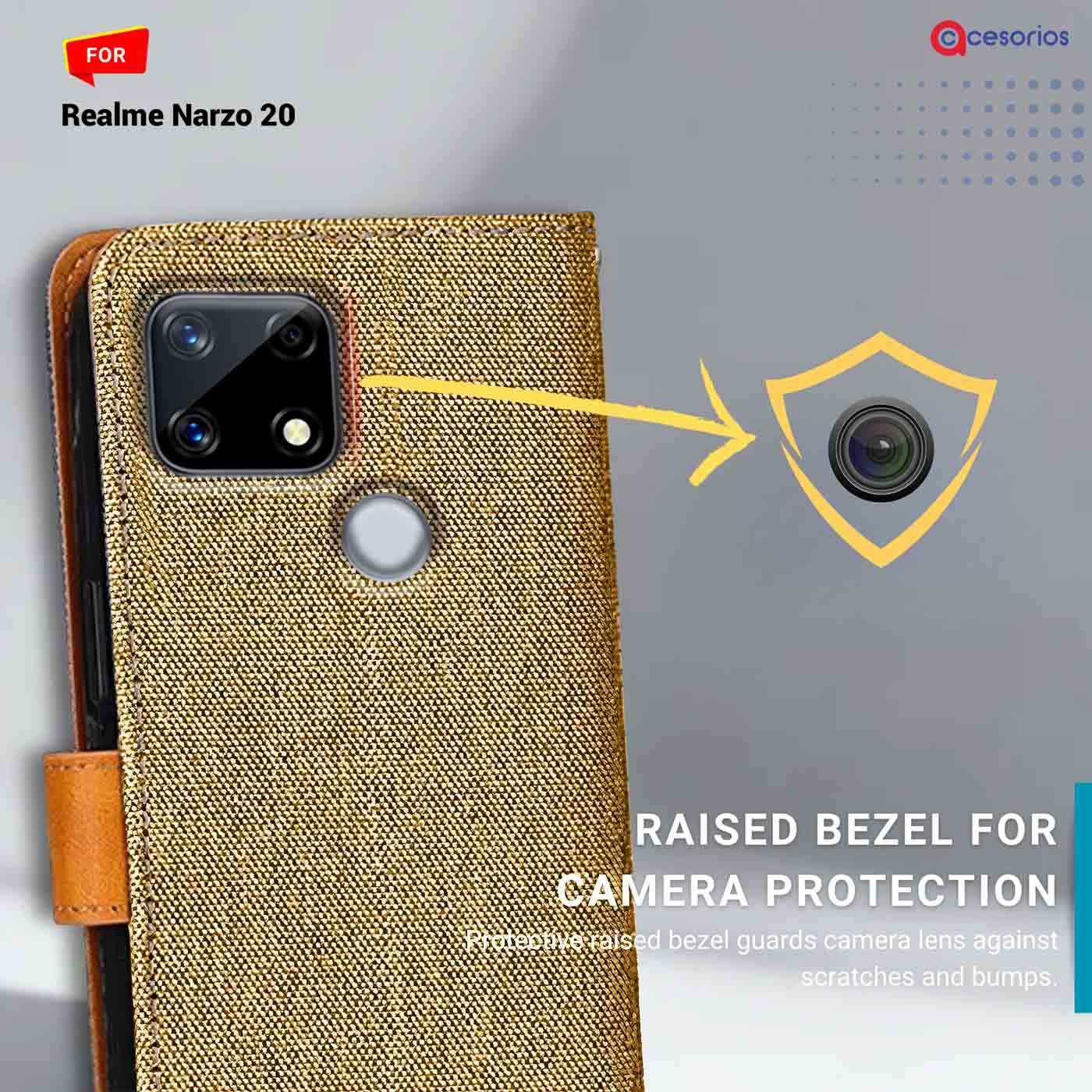 Denim & Leather back panel — Realme Narzo 20 in Light Brown mobile case