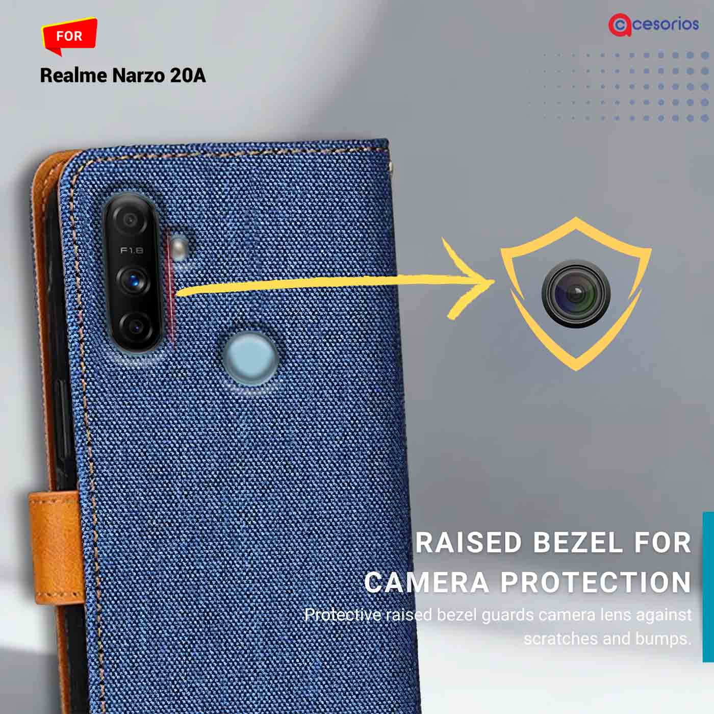 Accesorios Realme Narzo 20A denim flip cover – Blue – Image 2 #color_