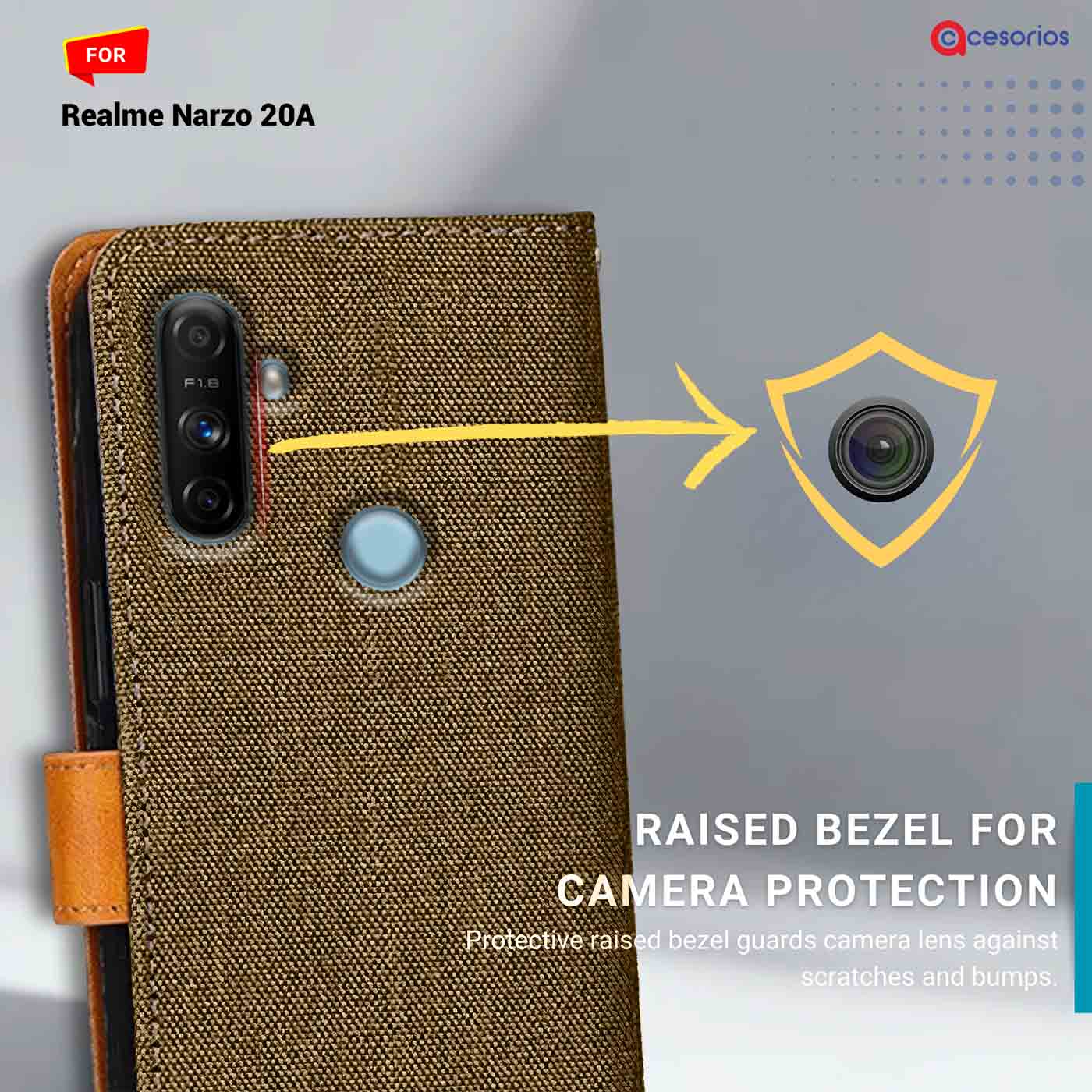 Denim & Leather back panel — Realme Narzo 20A in Dark Brown mobile case