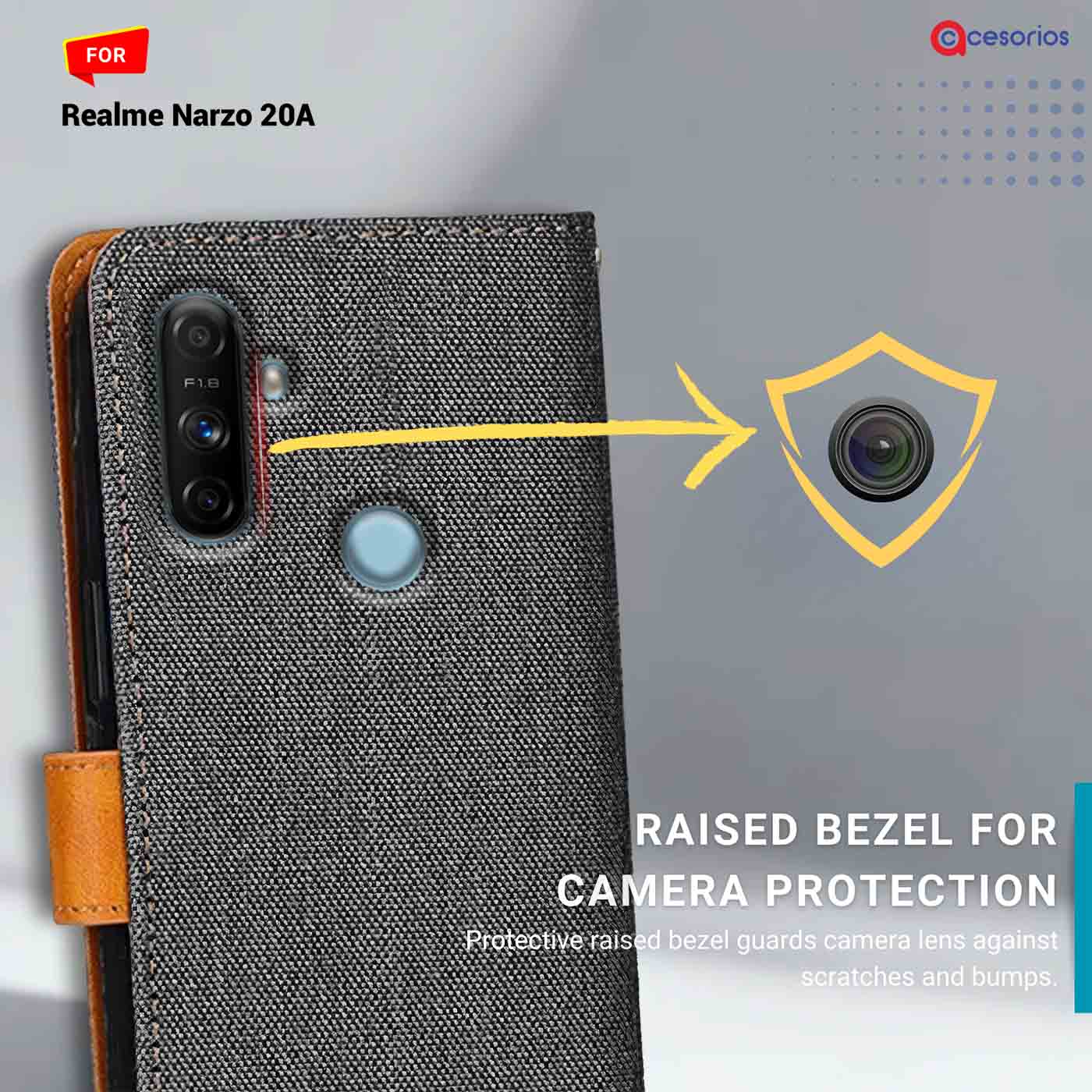 Accesorios Realme Narzo 20A denim flip cover – Grey – Image 2 #color_