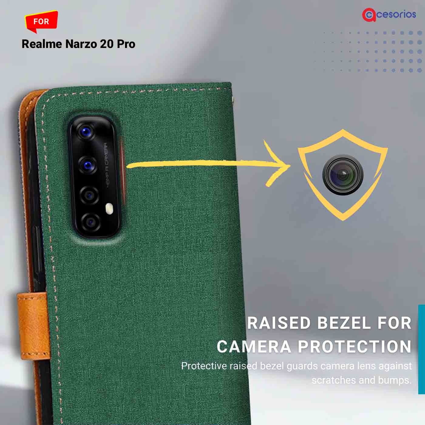 Accesorios Realme Narzo 20 Pro denim flip cover – Green – Image 2 #color_g