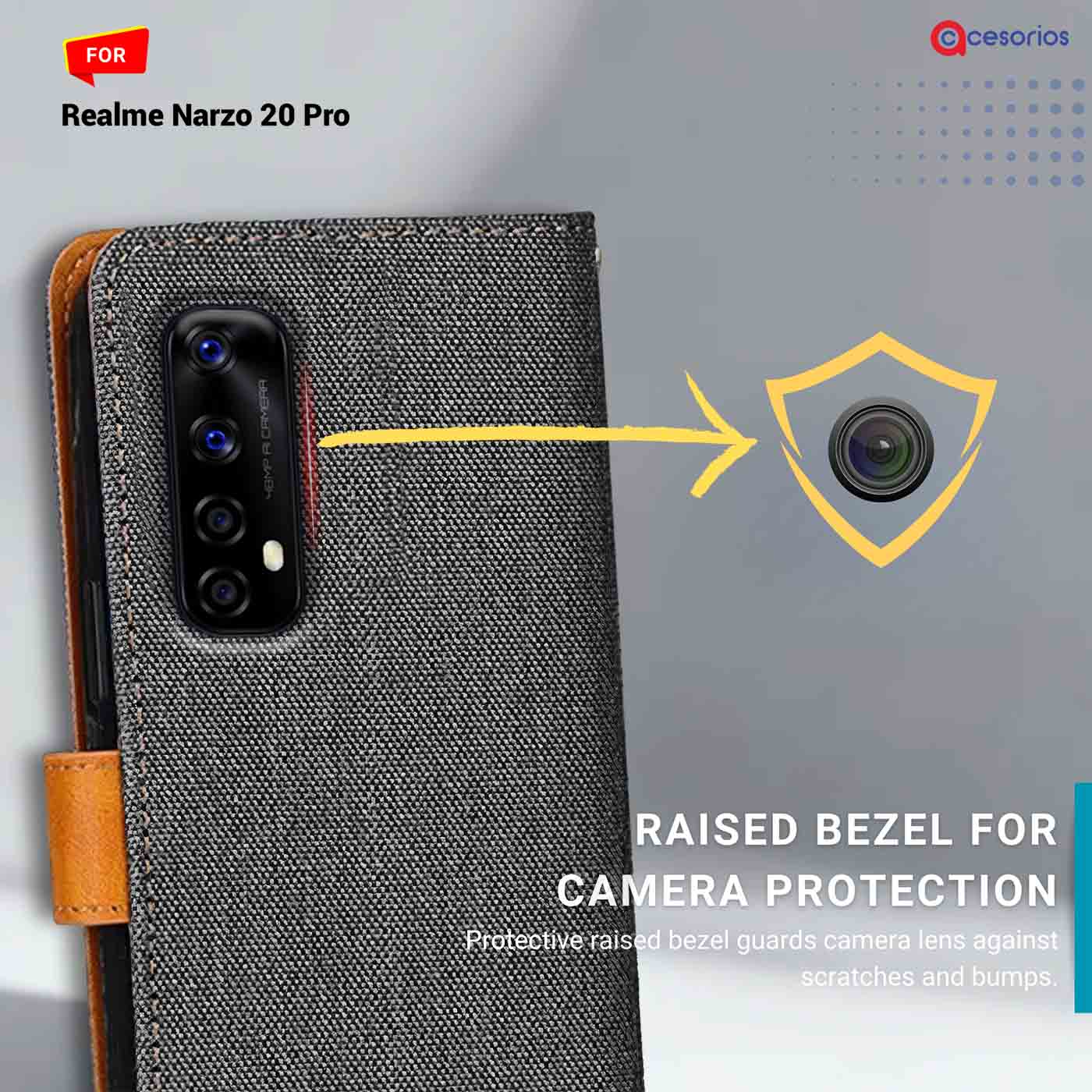 Accesorios Realme Narzo 20 Pro denim flip cover – Grey – Image 2 #color_