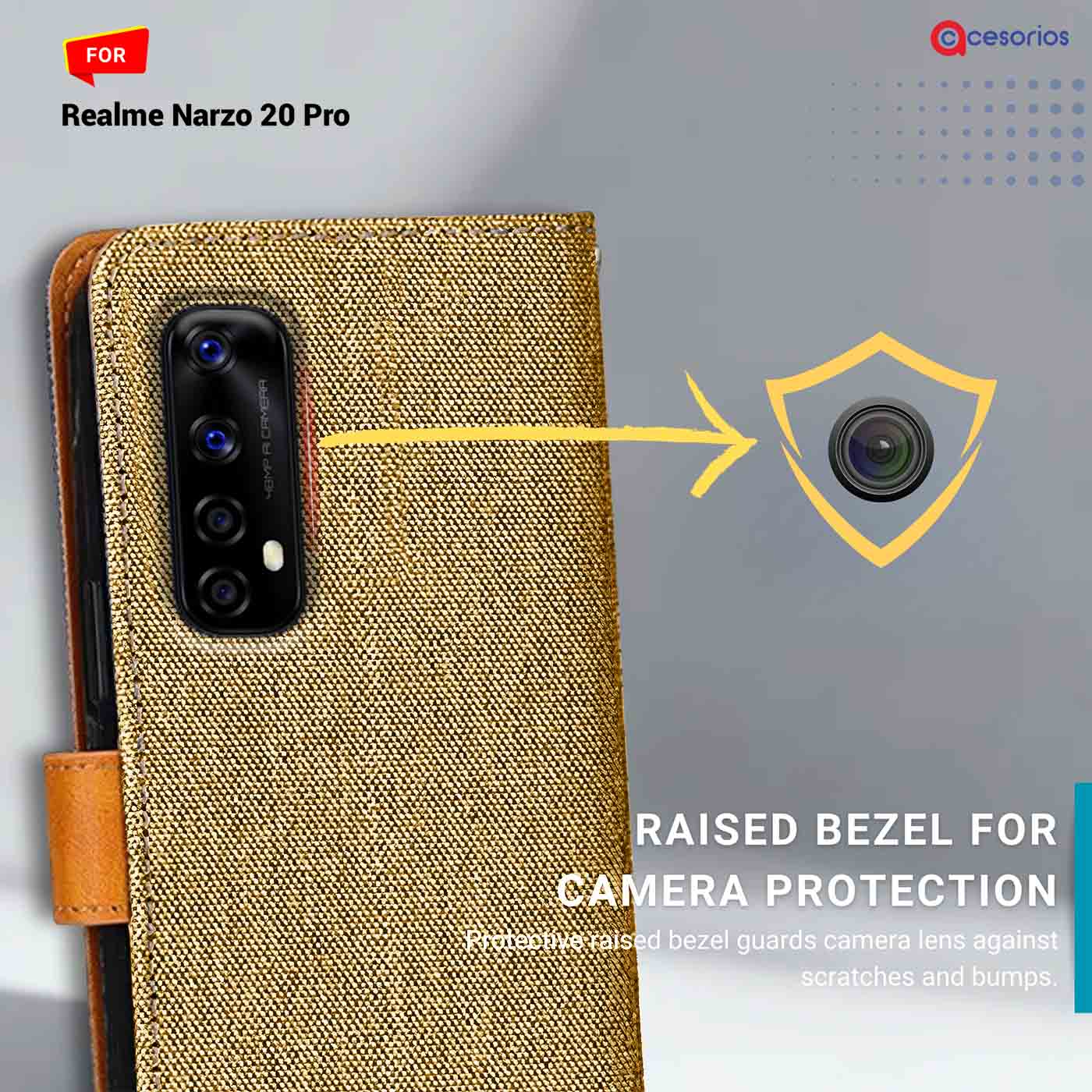 Denim & Leather back panel — Realme Narzo 20 Pro in Light Brown mobile case