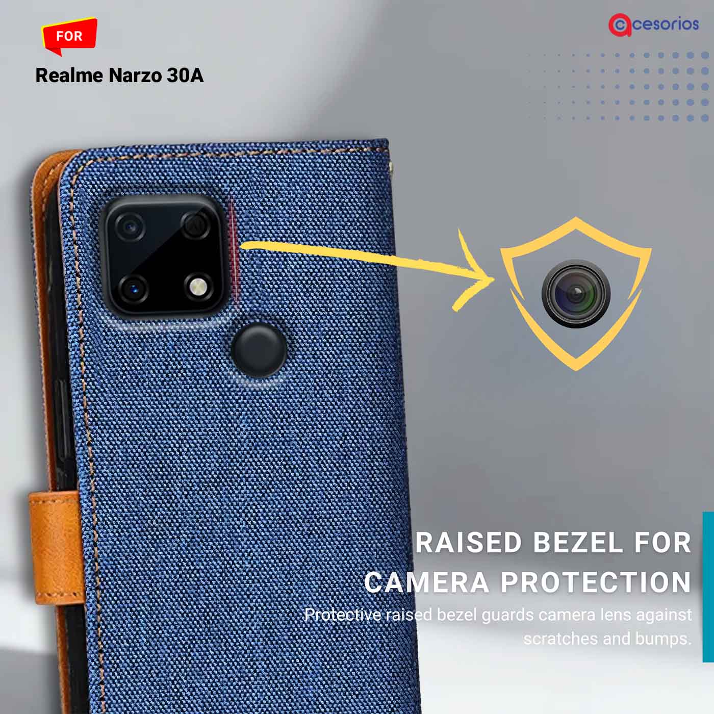 Denim & Leather back panel — Realme Narzo 30A in Blue mobile case