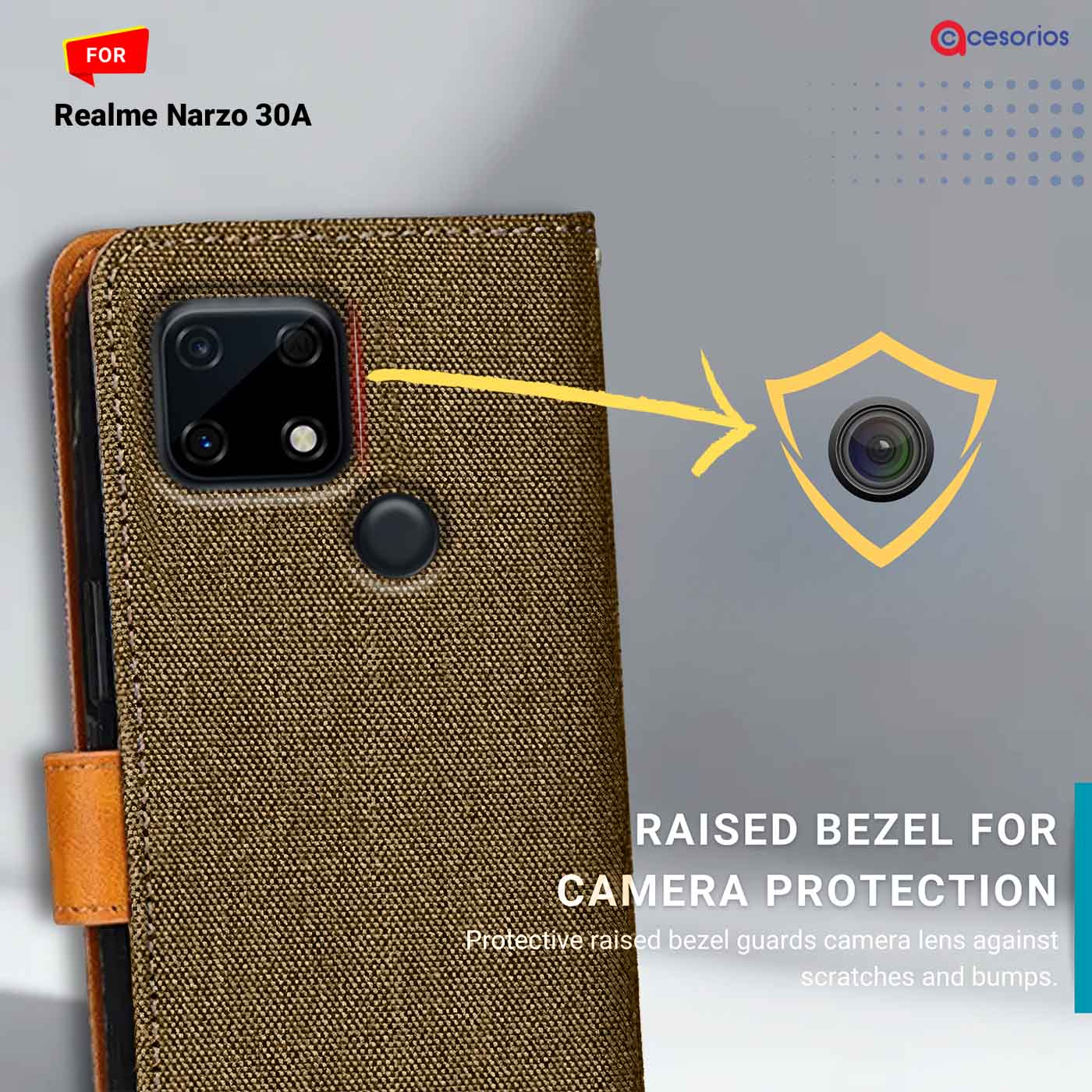 Denim & Leather back panel — Realme Narzo 30A in Dark Brown mobile case