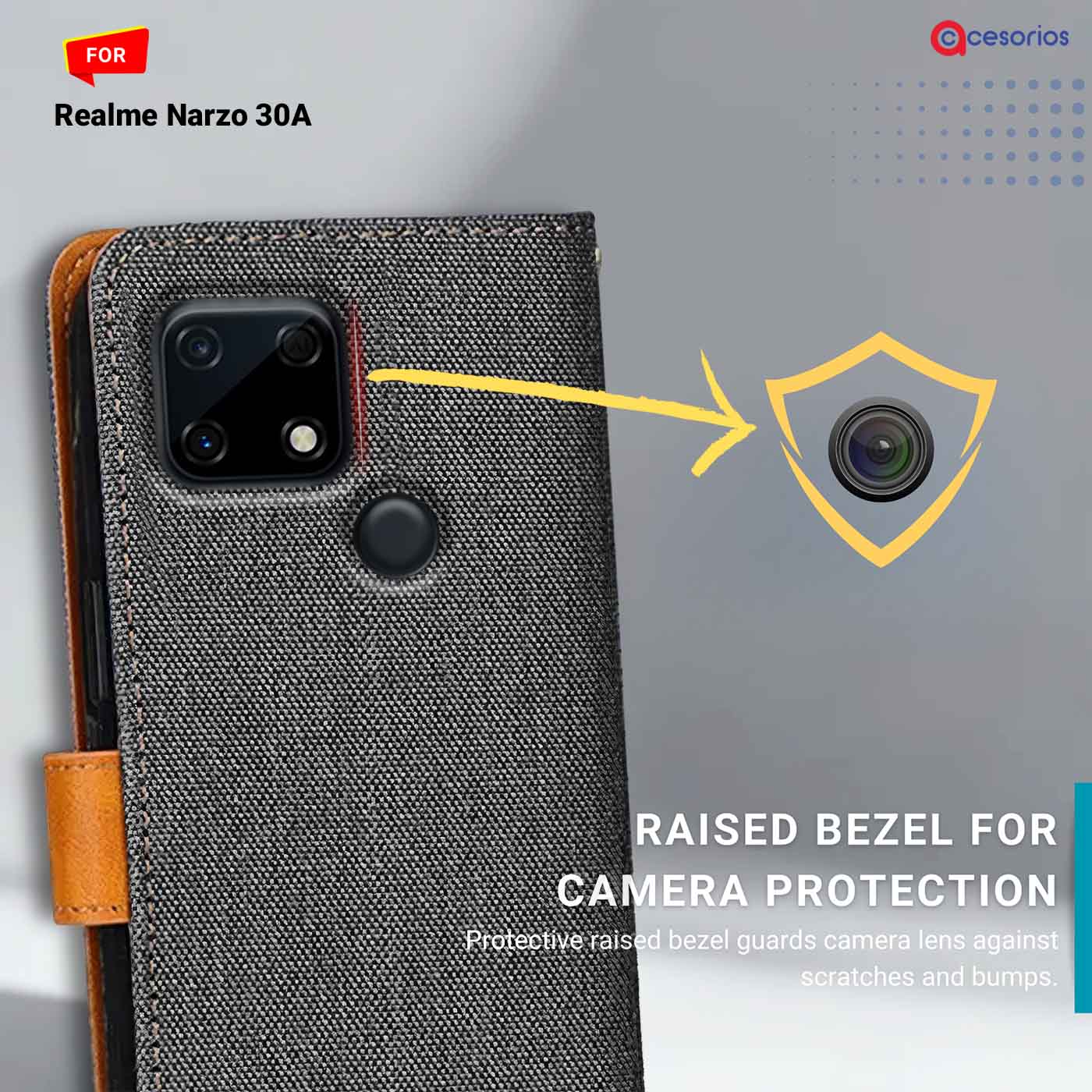 Denim & Leather back panel — Realme Narzo 30A in Grey mobile case