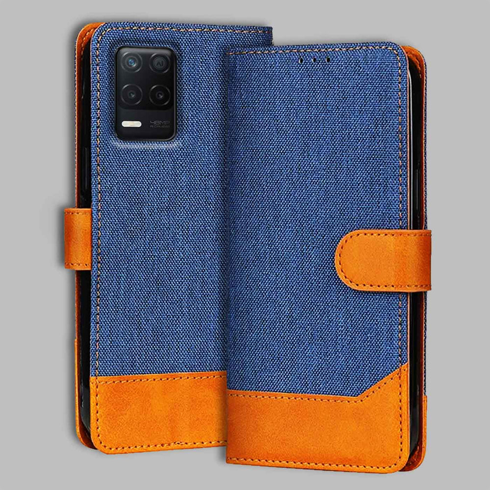 Realme Narzo 30 5G flip cover in Blue — front view by Accesorios