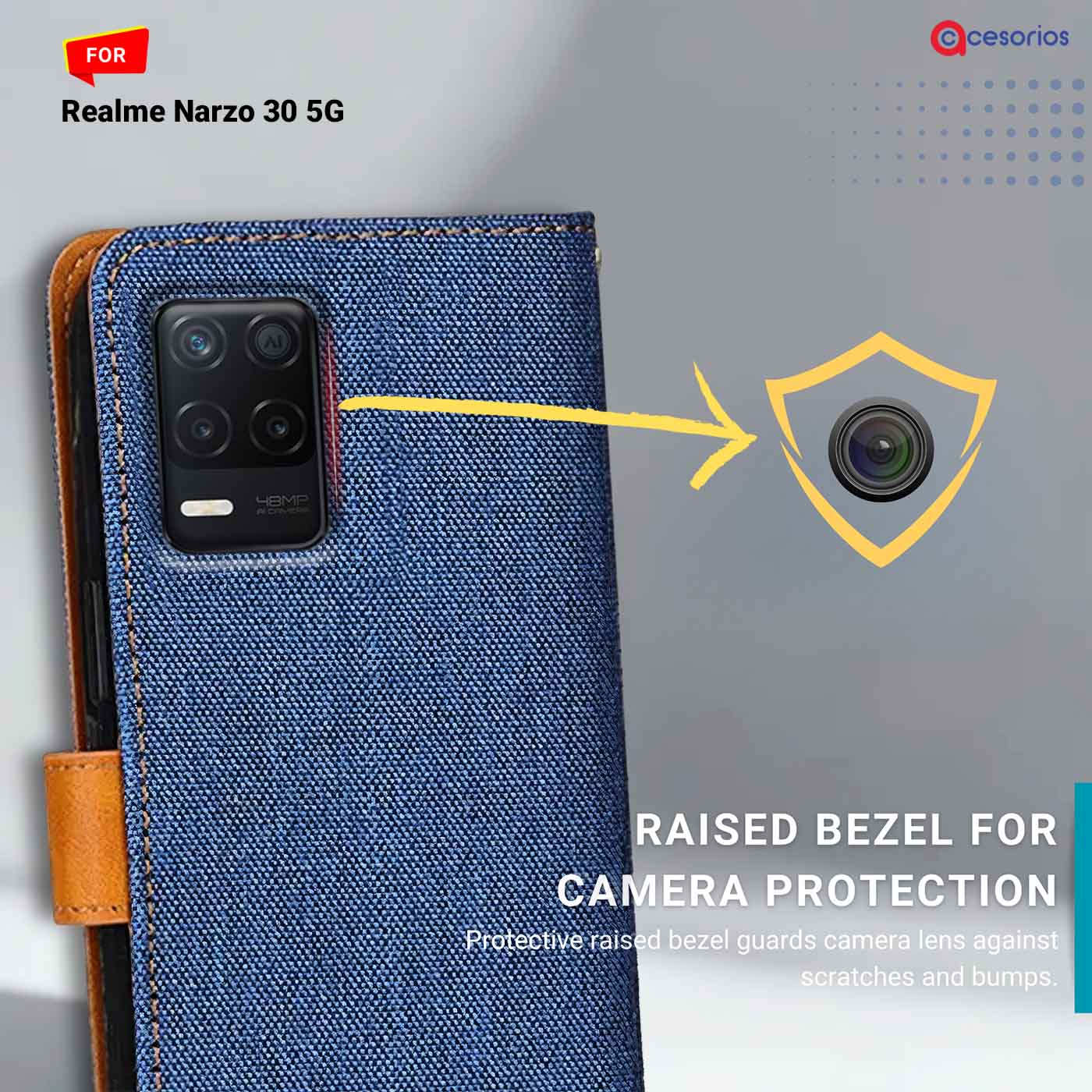 Denim & Leather back panel — Realme Narzo 30 5G in Blue mobile case