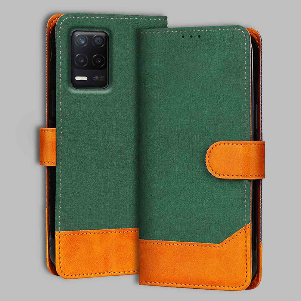 Realme Narzo 30 5G flip cover in Green — front view by Accesorios