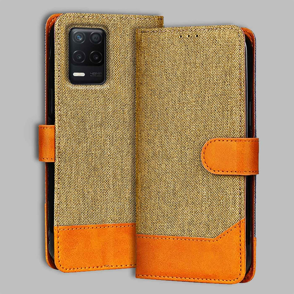 Realme Narzo 30 5G flip cover in Light Brown — front view by Accesorios
