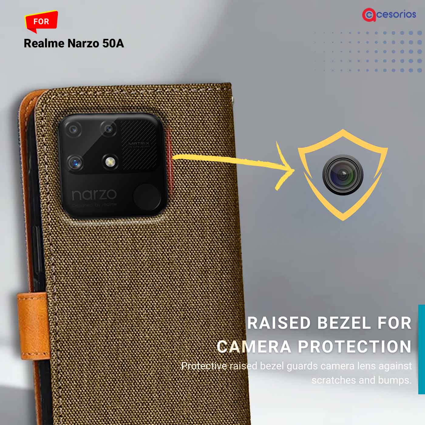 Denim & Leather back panel — Realme Narzo 50A in Dark Brown mobile case