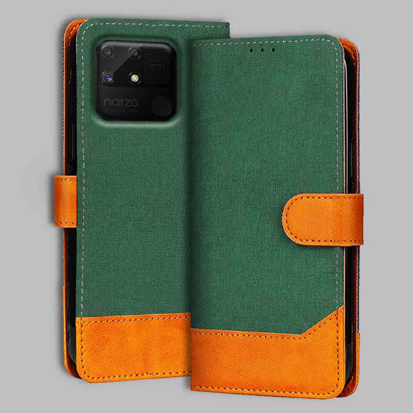 Realme Narzo 50A Flip Cover — Chambray, Forest Green after a year of daily use