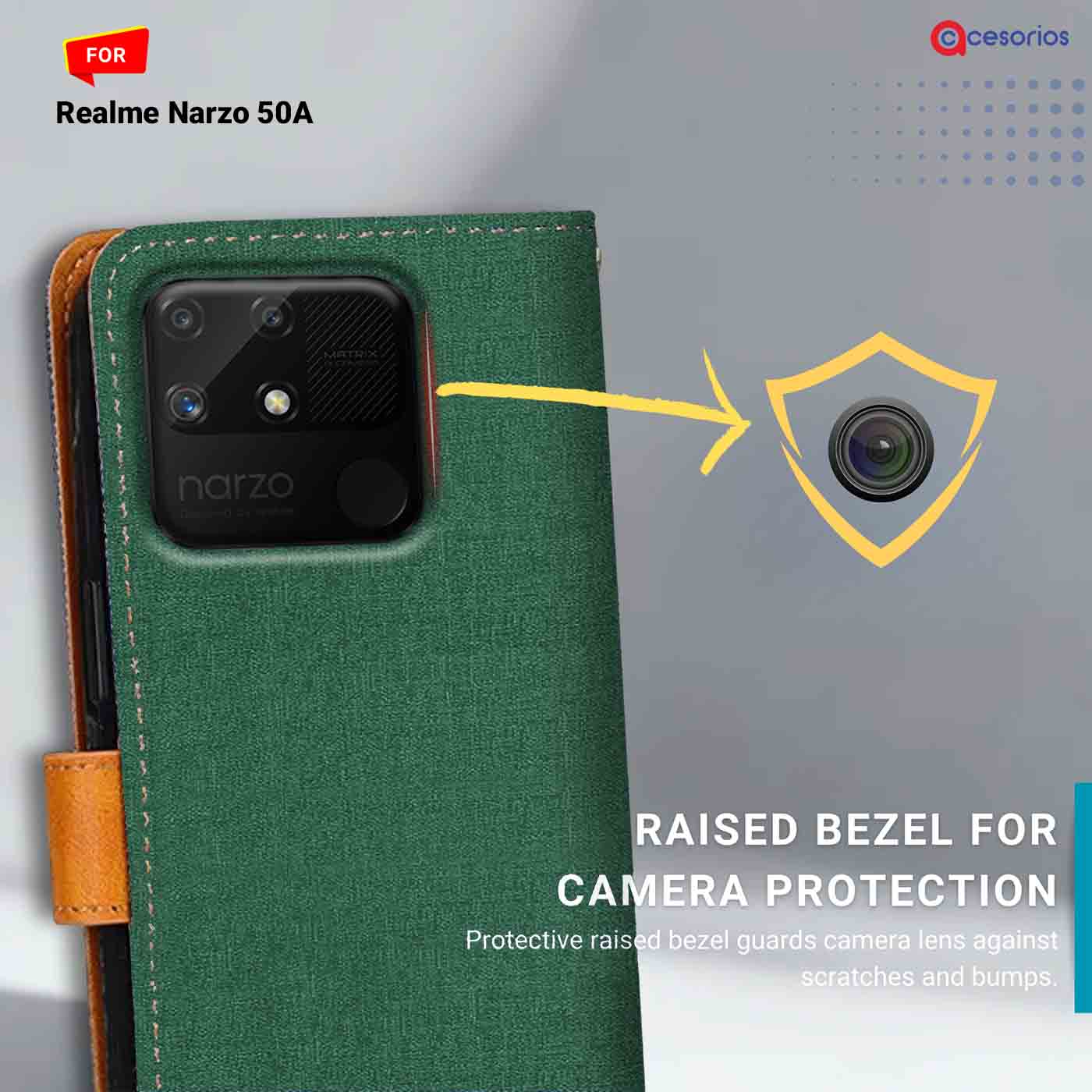 Accesorios Realme Narzo 50A denim flip cover – Green – Image 2 #color_g