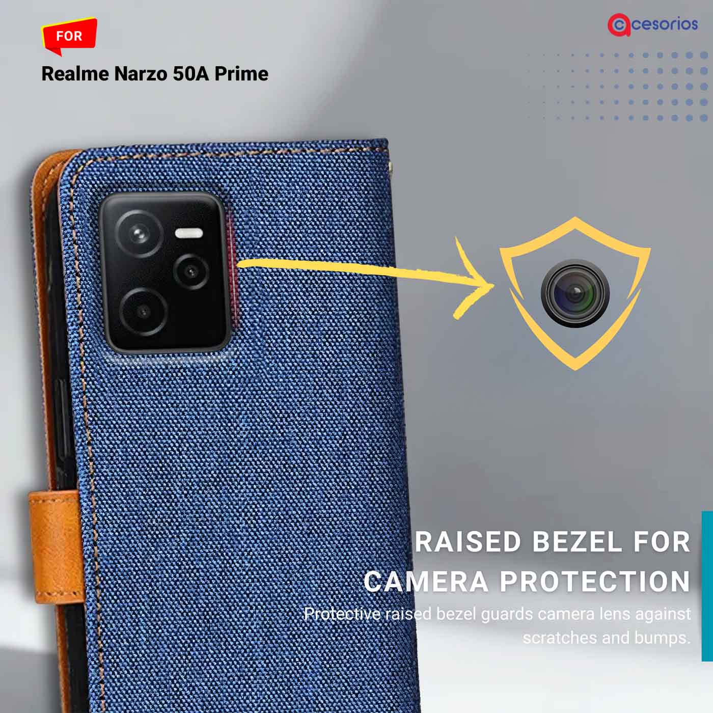 Denim & Leather back panel — Realme Narzo 50A Prime in Blue mobile case