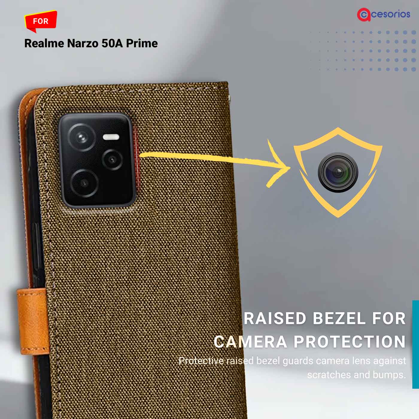 Denim & Leather back panel — Realme Narzo 50A Prime in Dark Brown mobile case