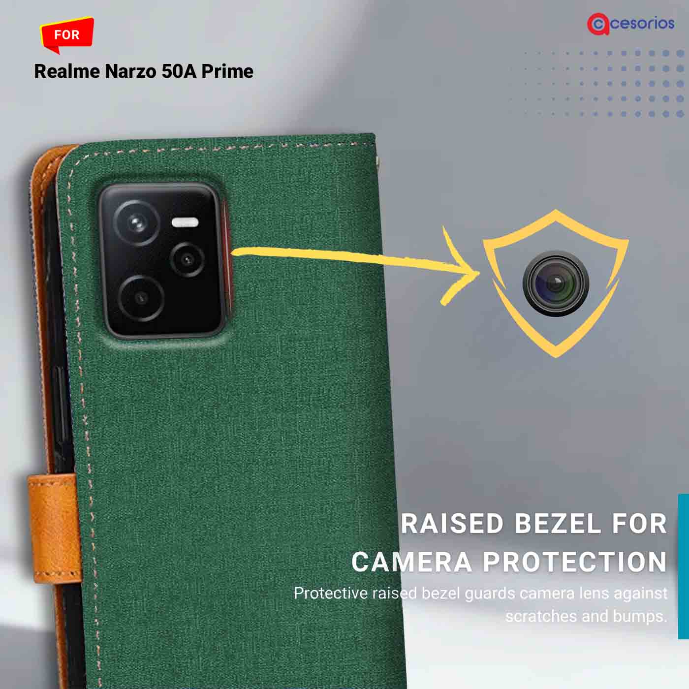 Canvas & Suede back panel — Realme Narzo 50A Prime in Green mobile case