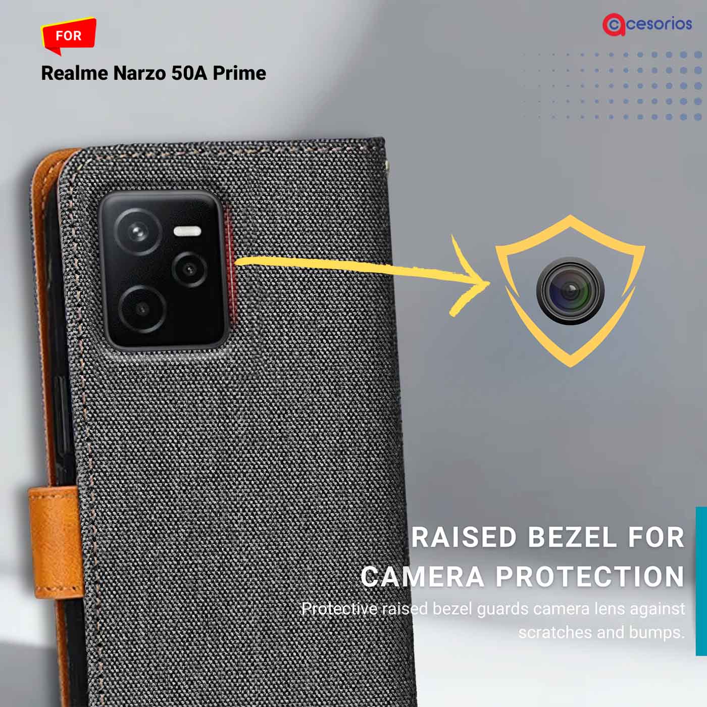 Denim & Leather back panel — Realme Narzo 50A Prime in Grey mobile case